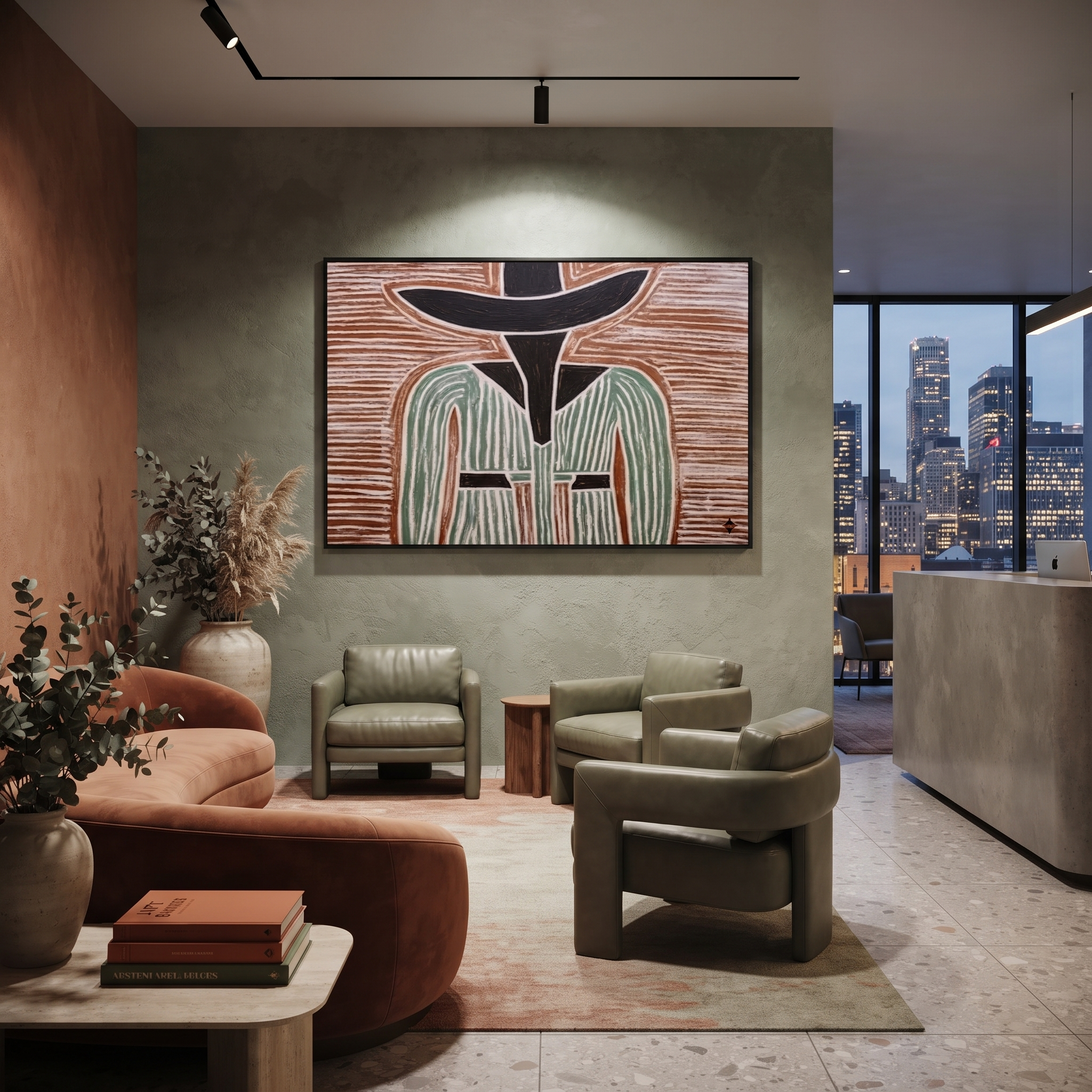 Green Lines Divide Brown displayed as a modern room focal point