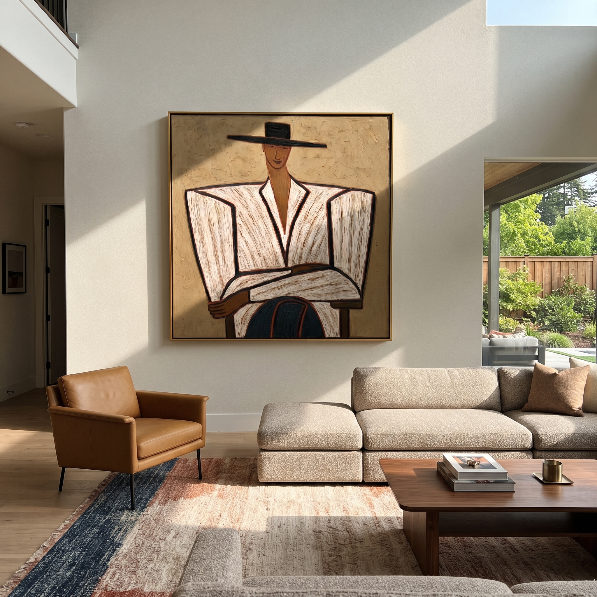 White Jacket Holds Center displayed in a warm contemporary interior