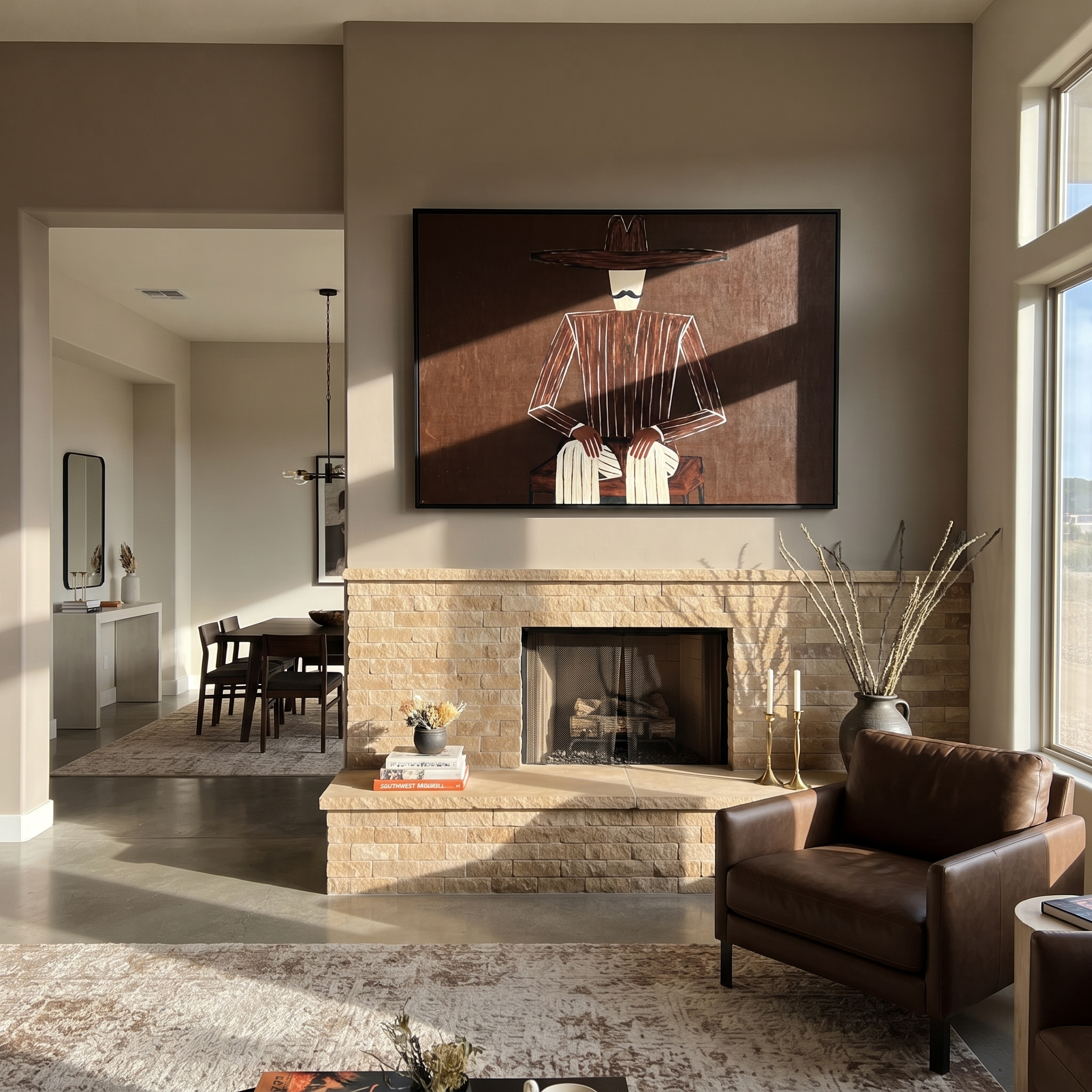 Dark Suit Waits Low styled with neutral modern furnishings