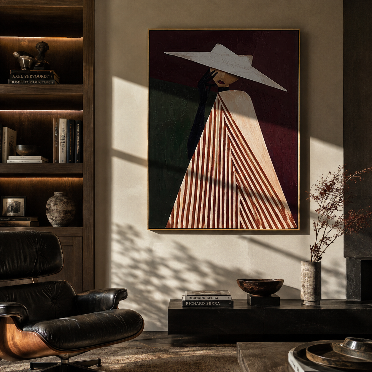 White Brim Splits Burgundy displayed as a modern room focal point