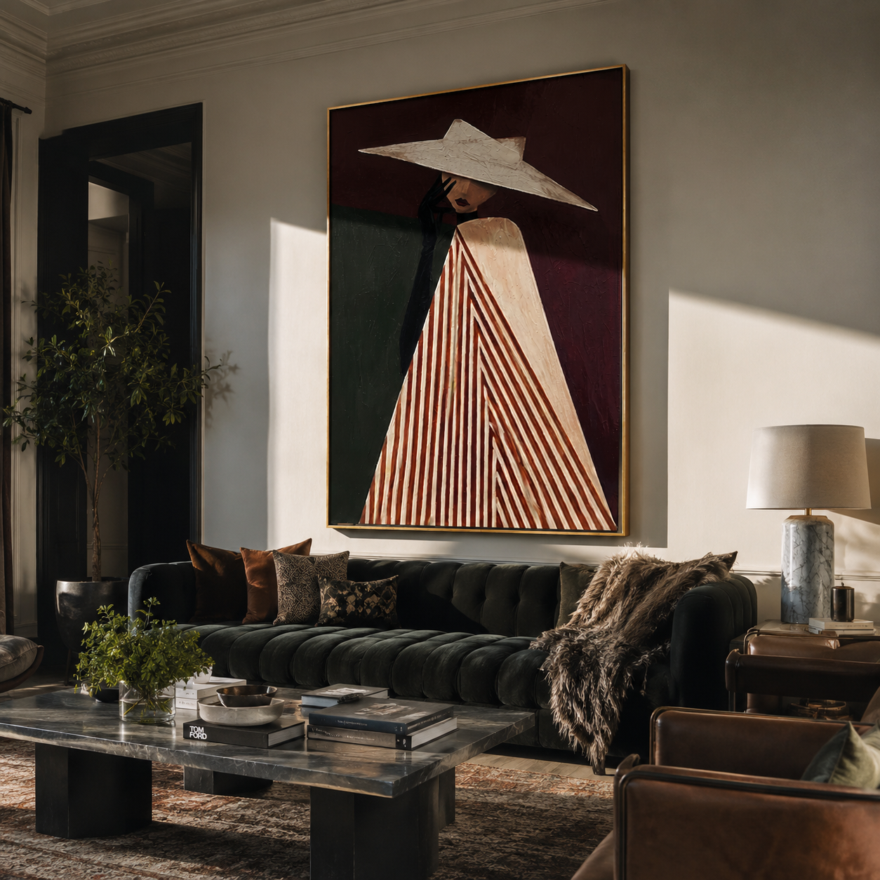 White Brim Splits Burgundy styled in a layered residential interior