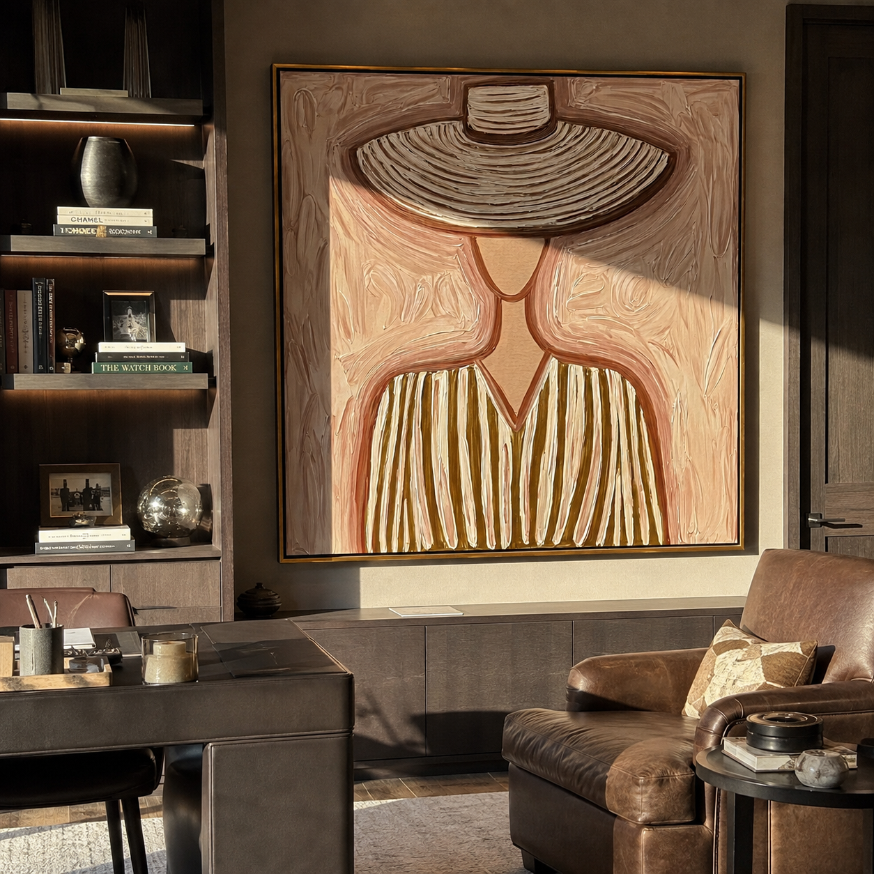 Soft Rings Hold Olive styled with neutral modern furnishings