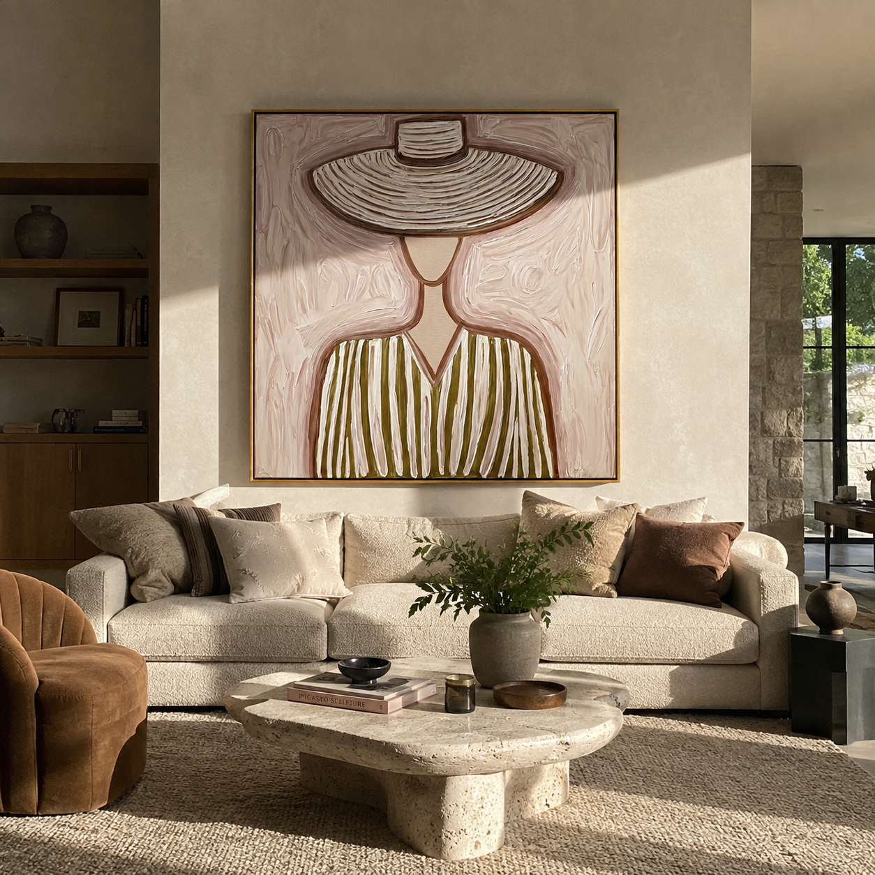 Soft Rings Hold Olive presented above a contemporary console