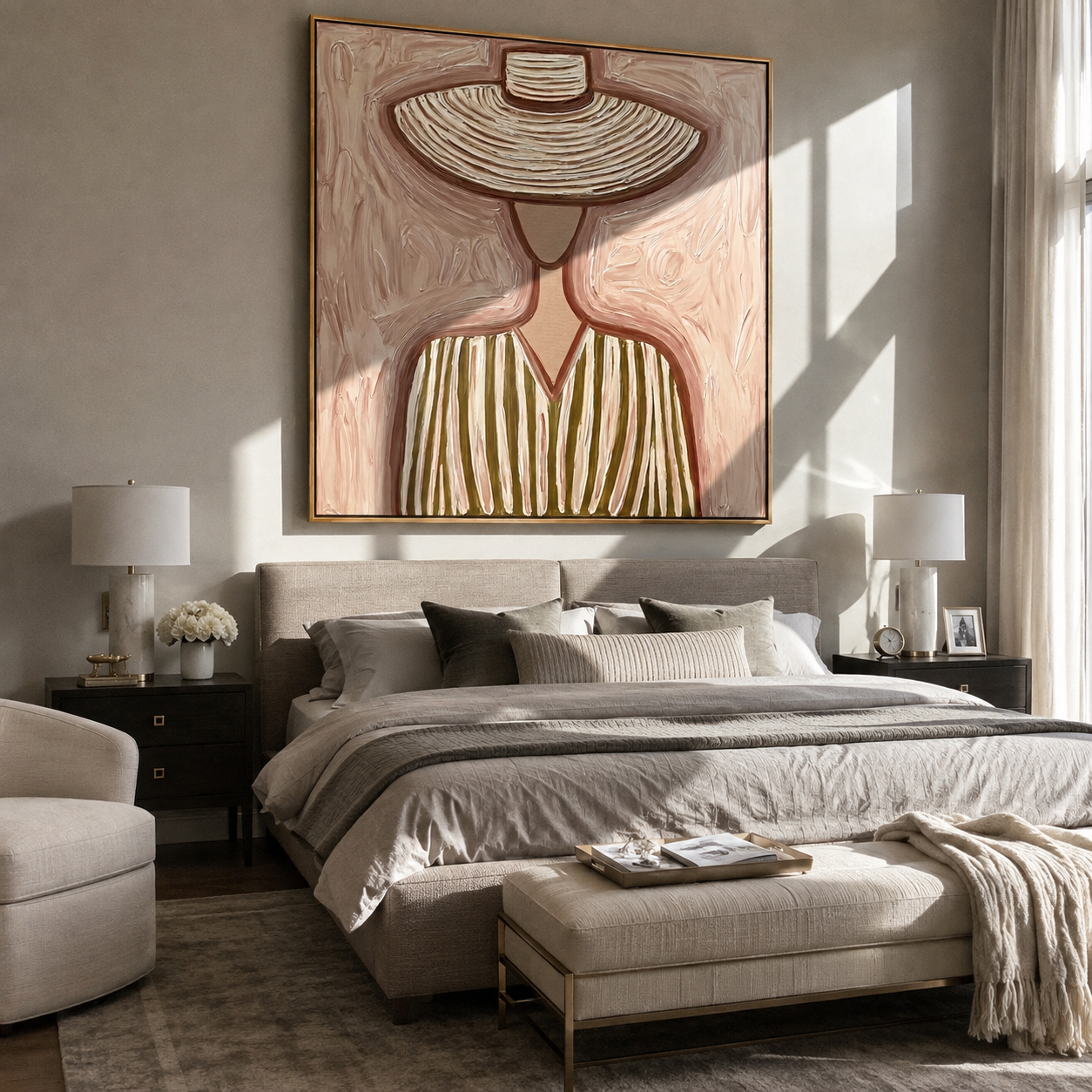 Soft Rings Hold Olive styled in a layered residential interior