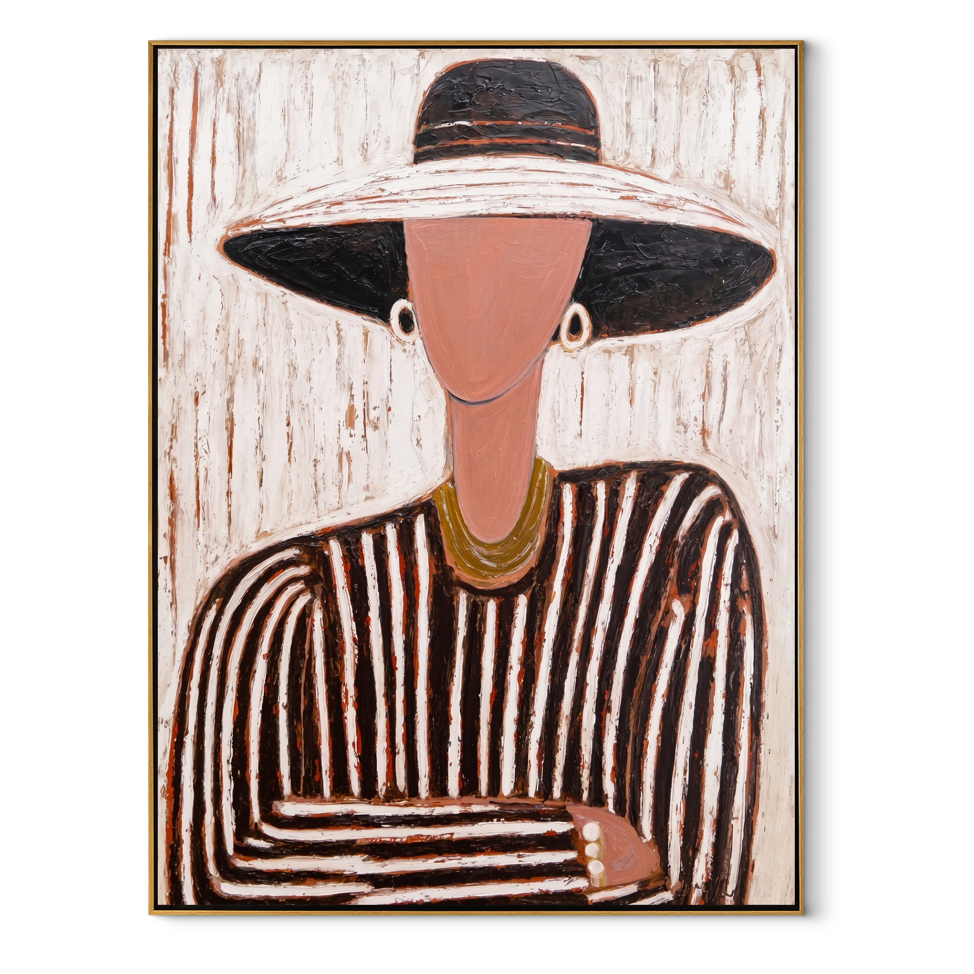 Black Brim Meets Rose abstract figurative textured painting, vertical canvas artwork