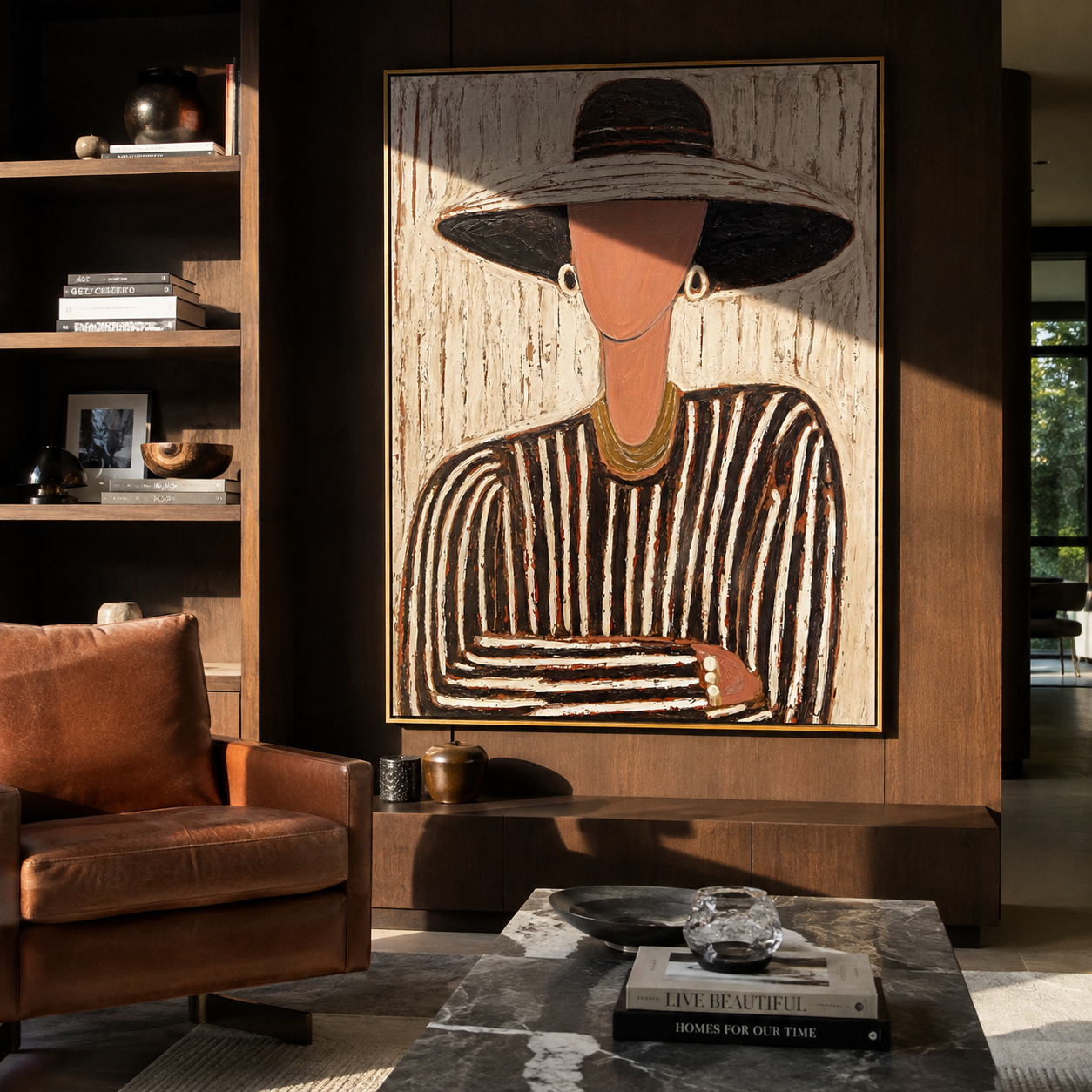 Black Brim Meets Rose styled with neutral modern furnishings