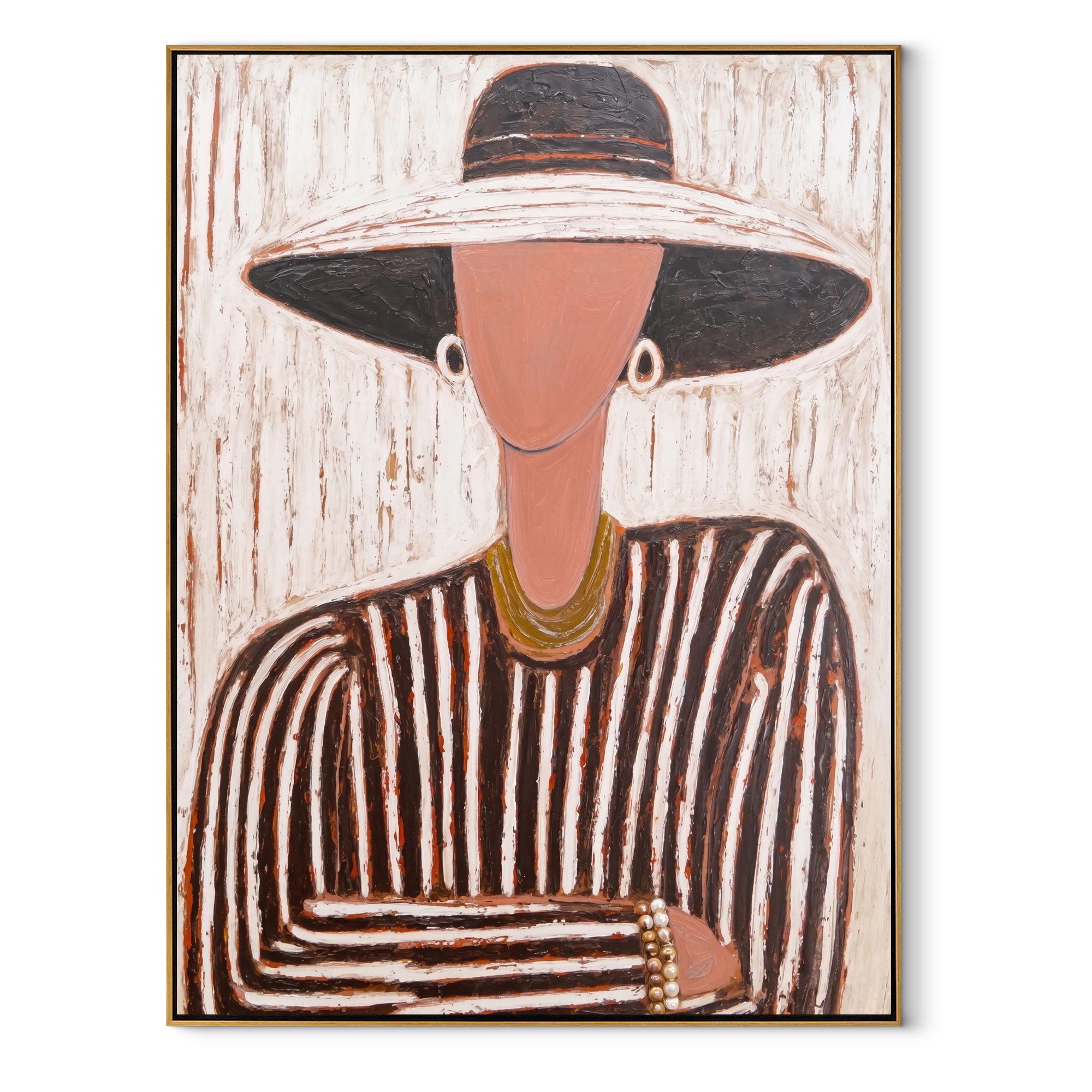 Black Brim Holds Coral abstract figurative textured painting, vertical canvas artwork