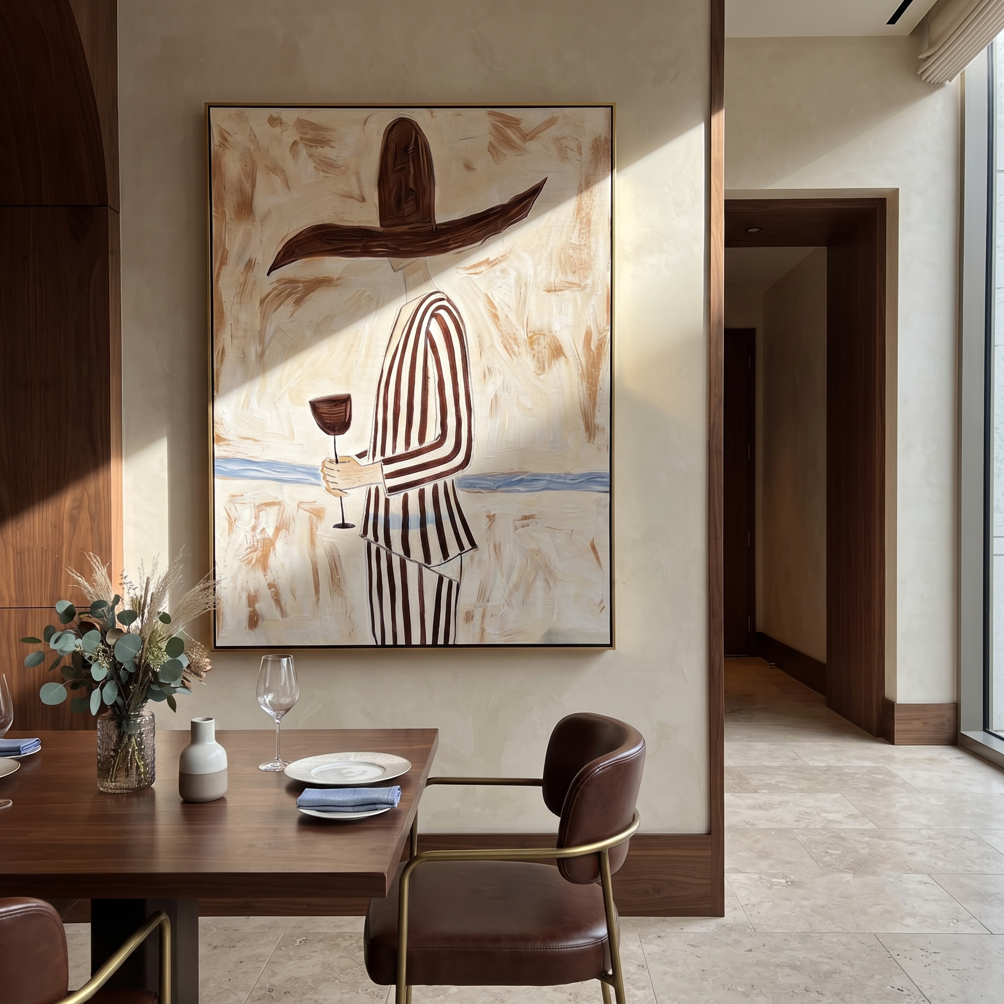 Brown Brim Holds Wine presented above a contemporary console