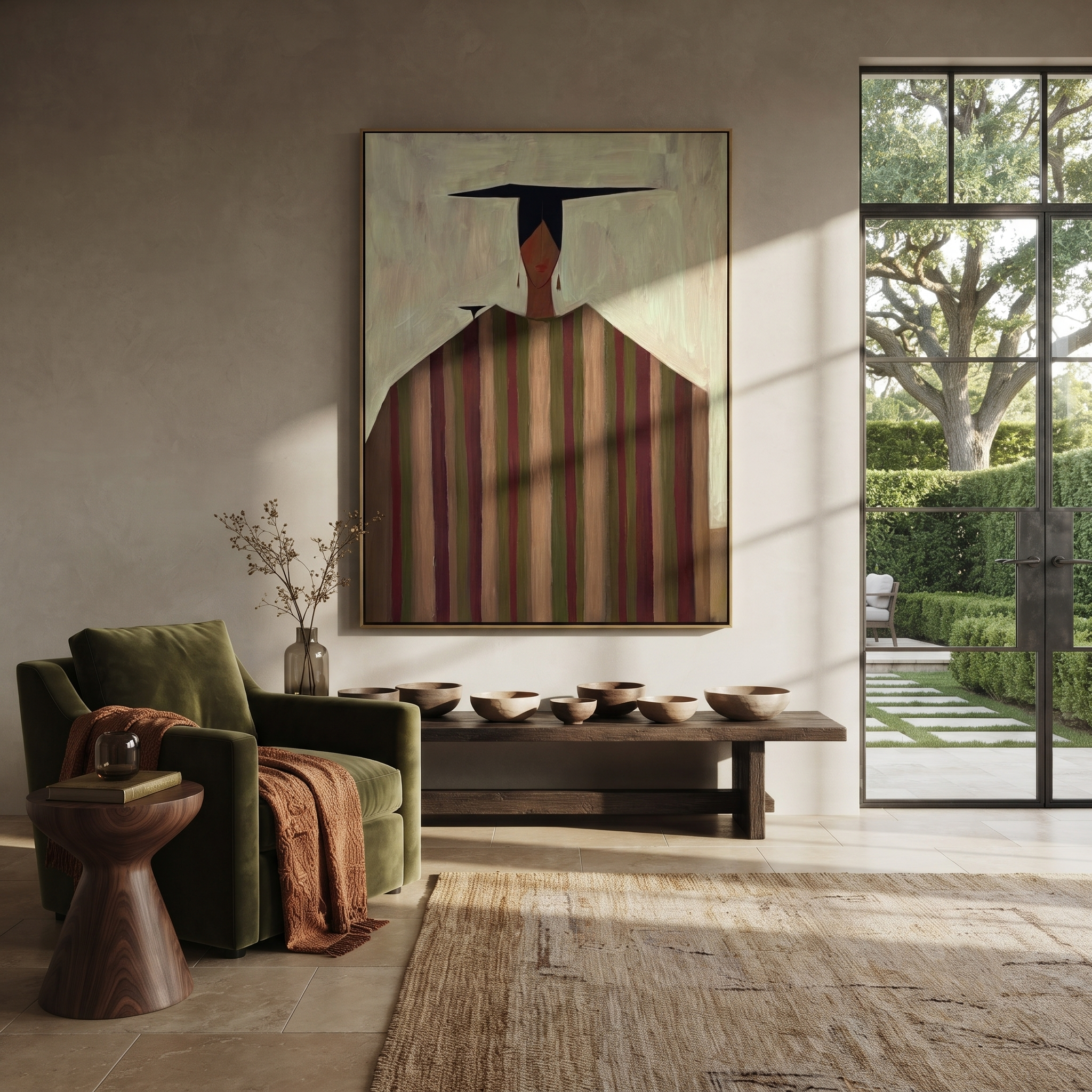 Dark Horizon Keeps Order displayed in a warm contemporary interior