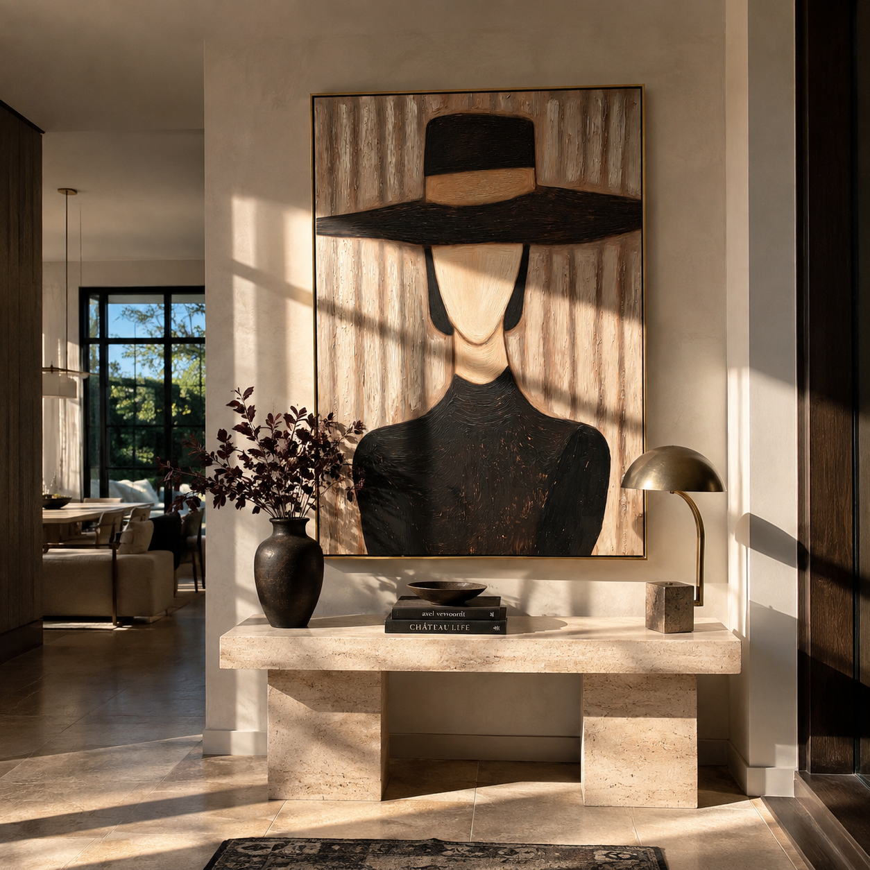Black Crown Hides Light displayed in a warm contemporary interior