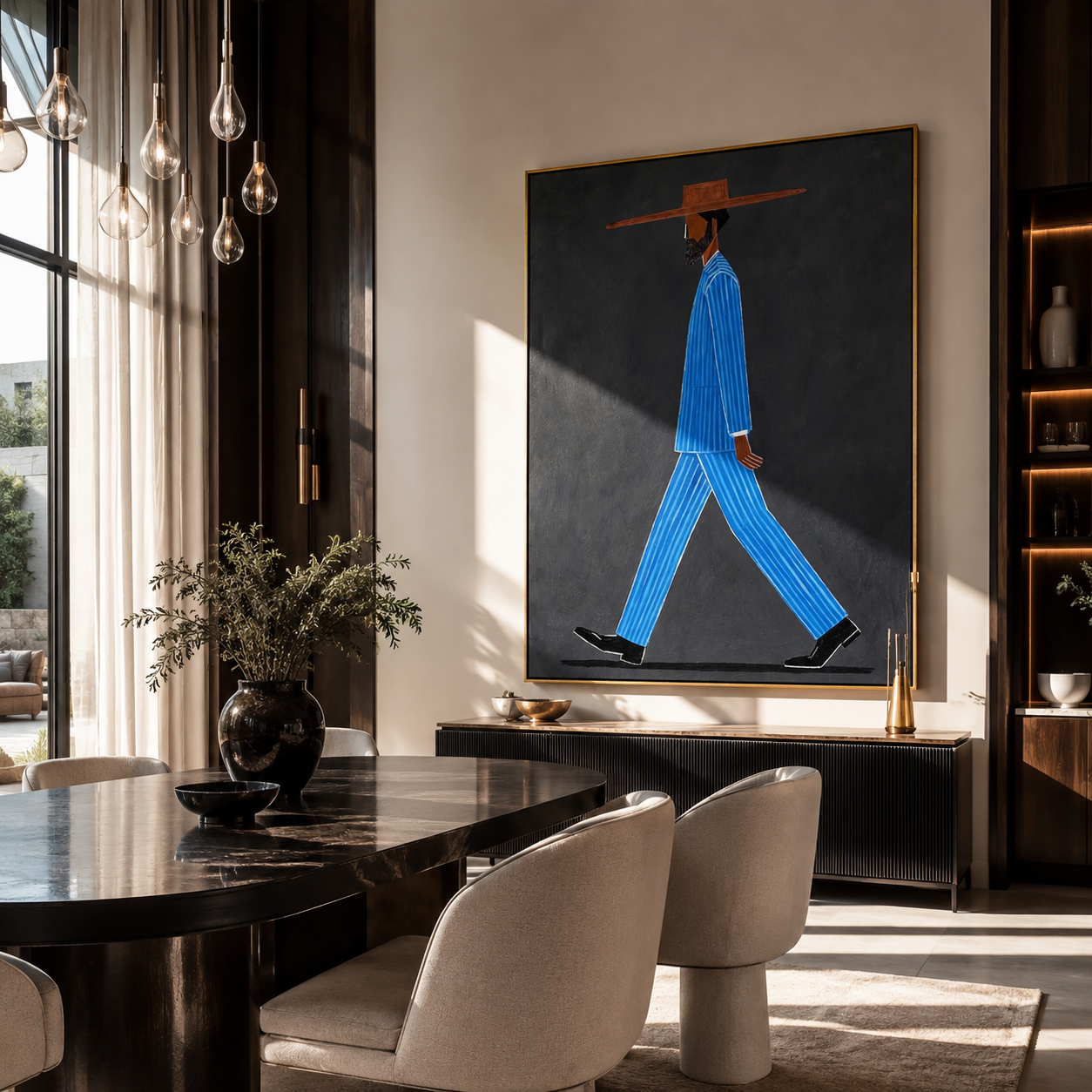 Blue Steps Cross Dusk styled in a layered residential interior
