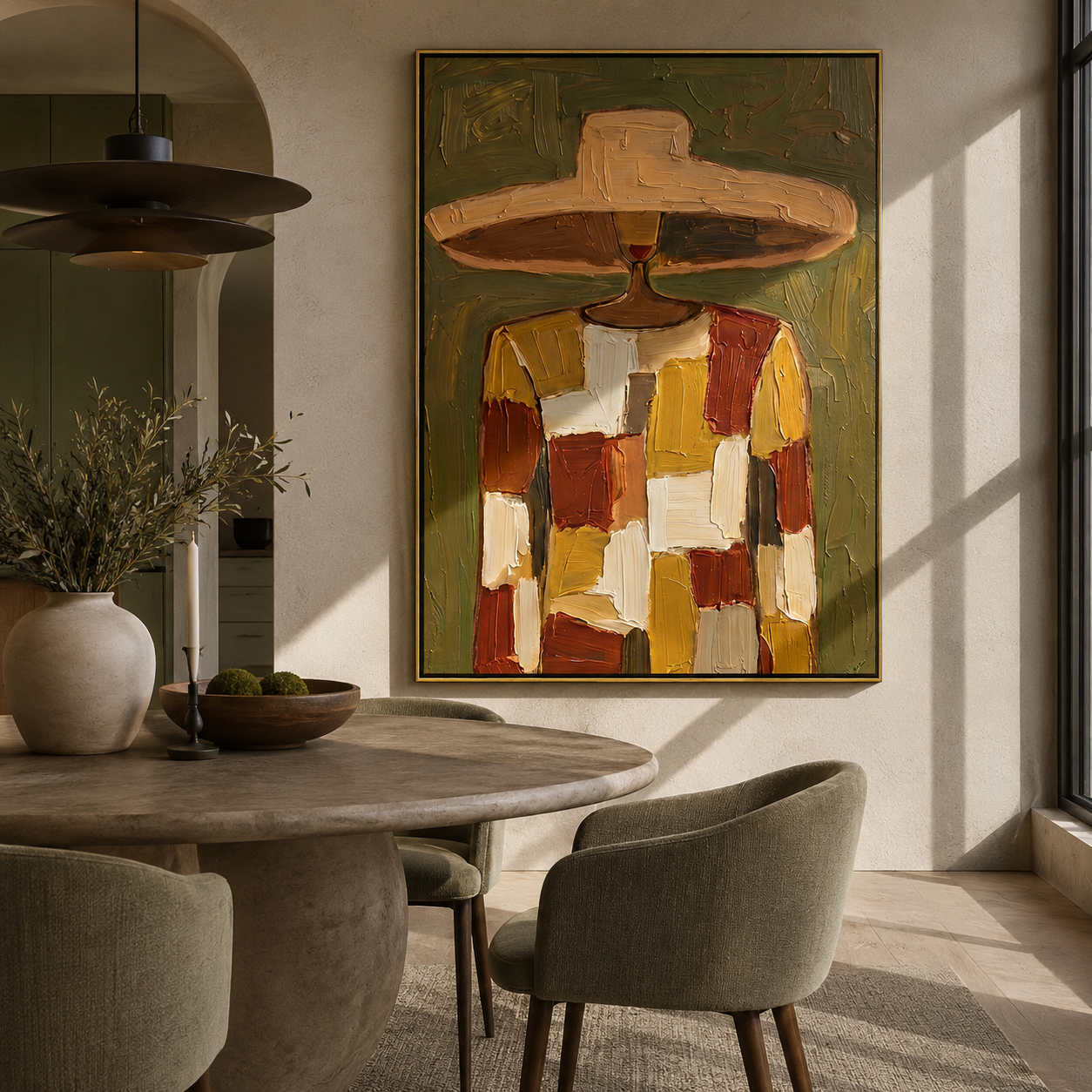 Patchwork Wears the Sun presented above a contemporary console