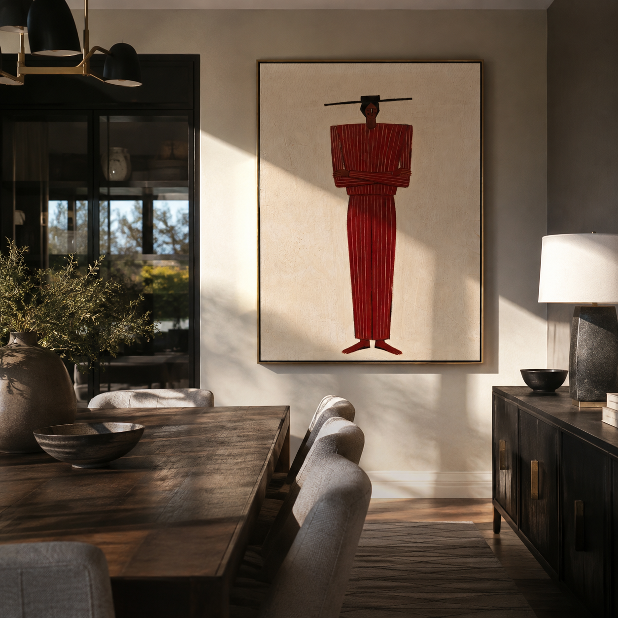 Red Column Holds Stars displayed as a modern room focal point