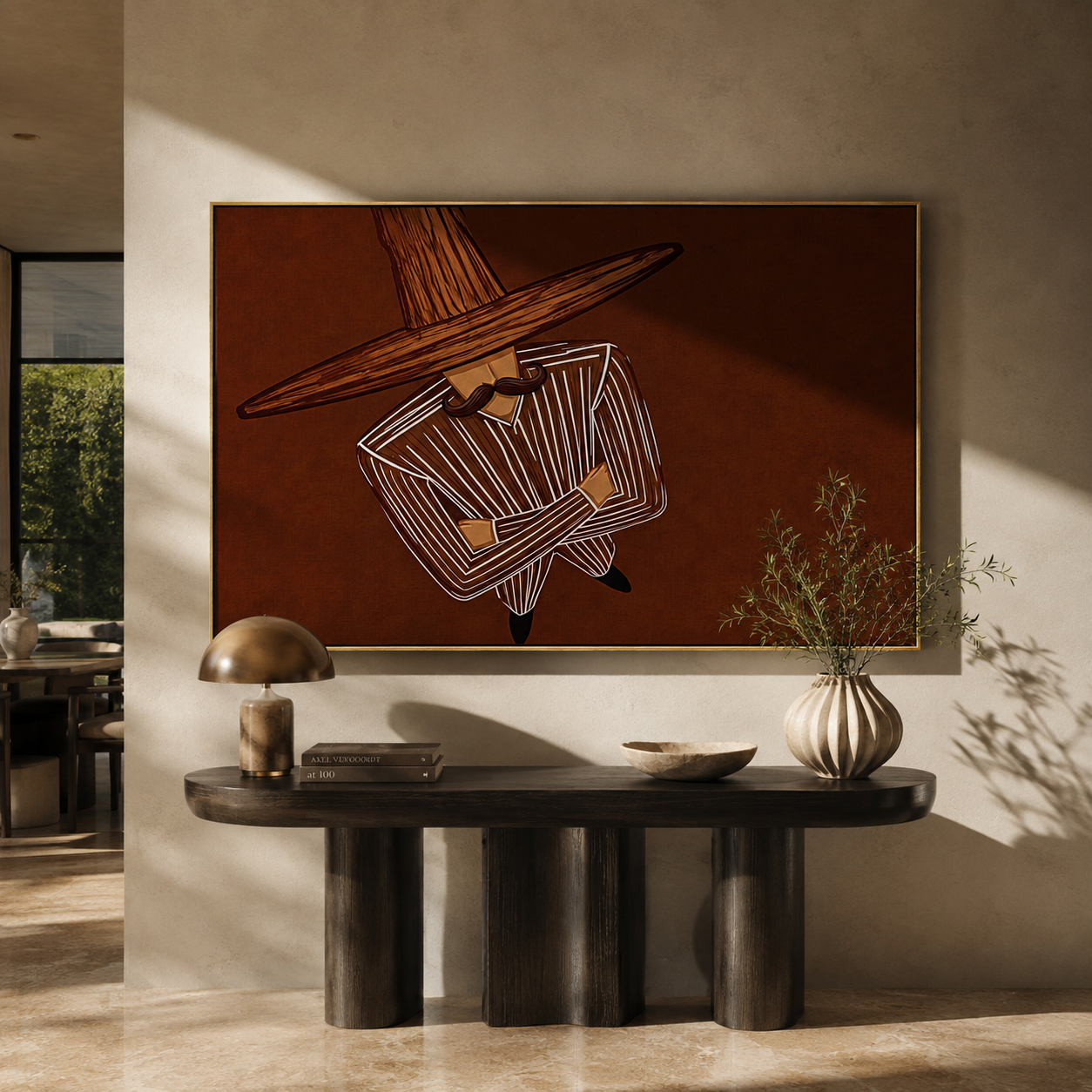 Brown Orbit Turns Inward styled with neutral modern furnishings