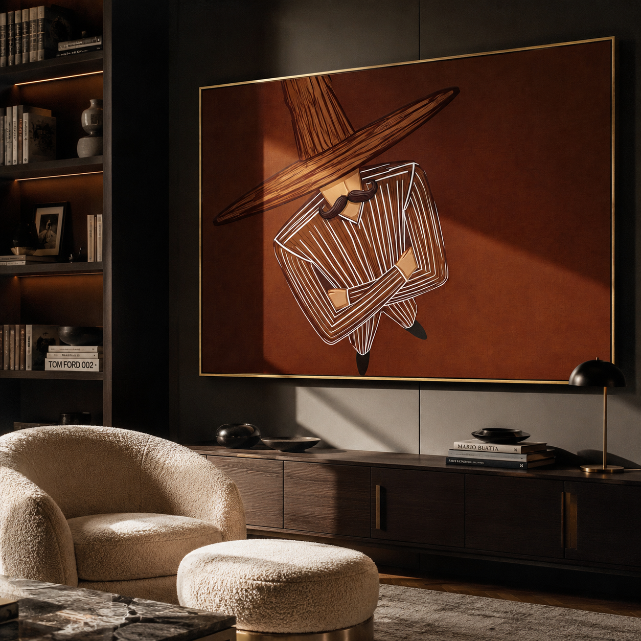 Brown Orbit Turns Inward displayed as a modern room focal point