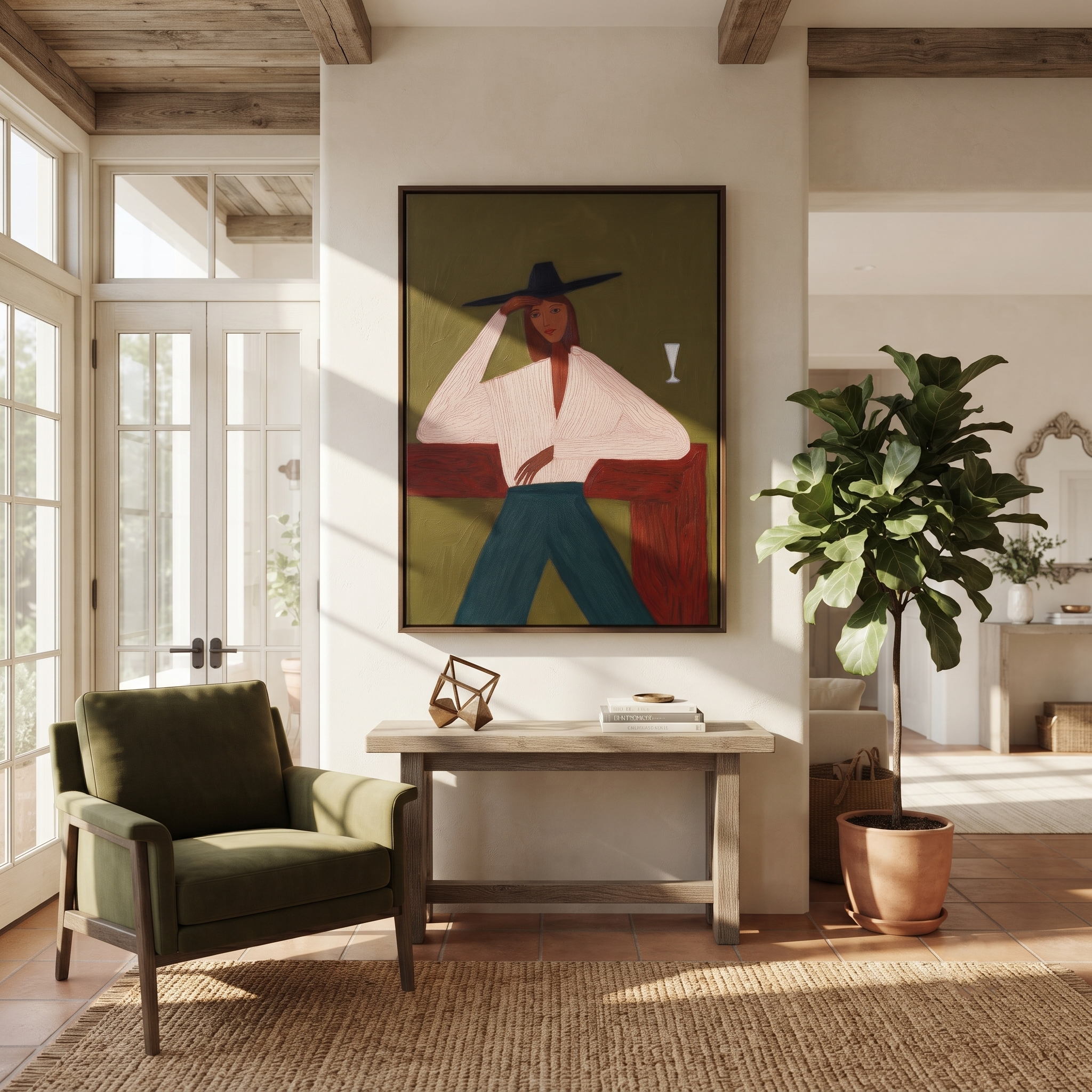 White Blouse Waits Green displayed as a modern room focal point