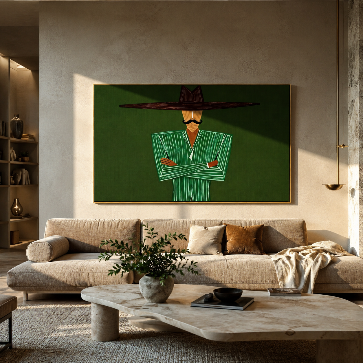 Emerald Lines Stand Firm presented above a contemporary console