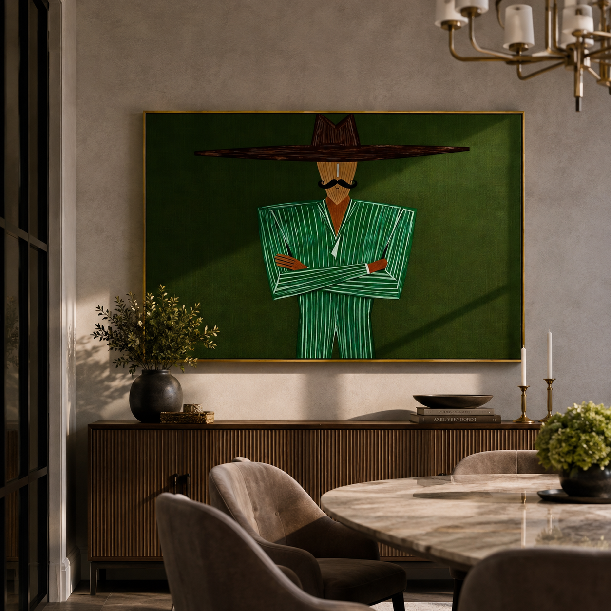 Emerald Lines Stand Firm displayed as a modern room focal point