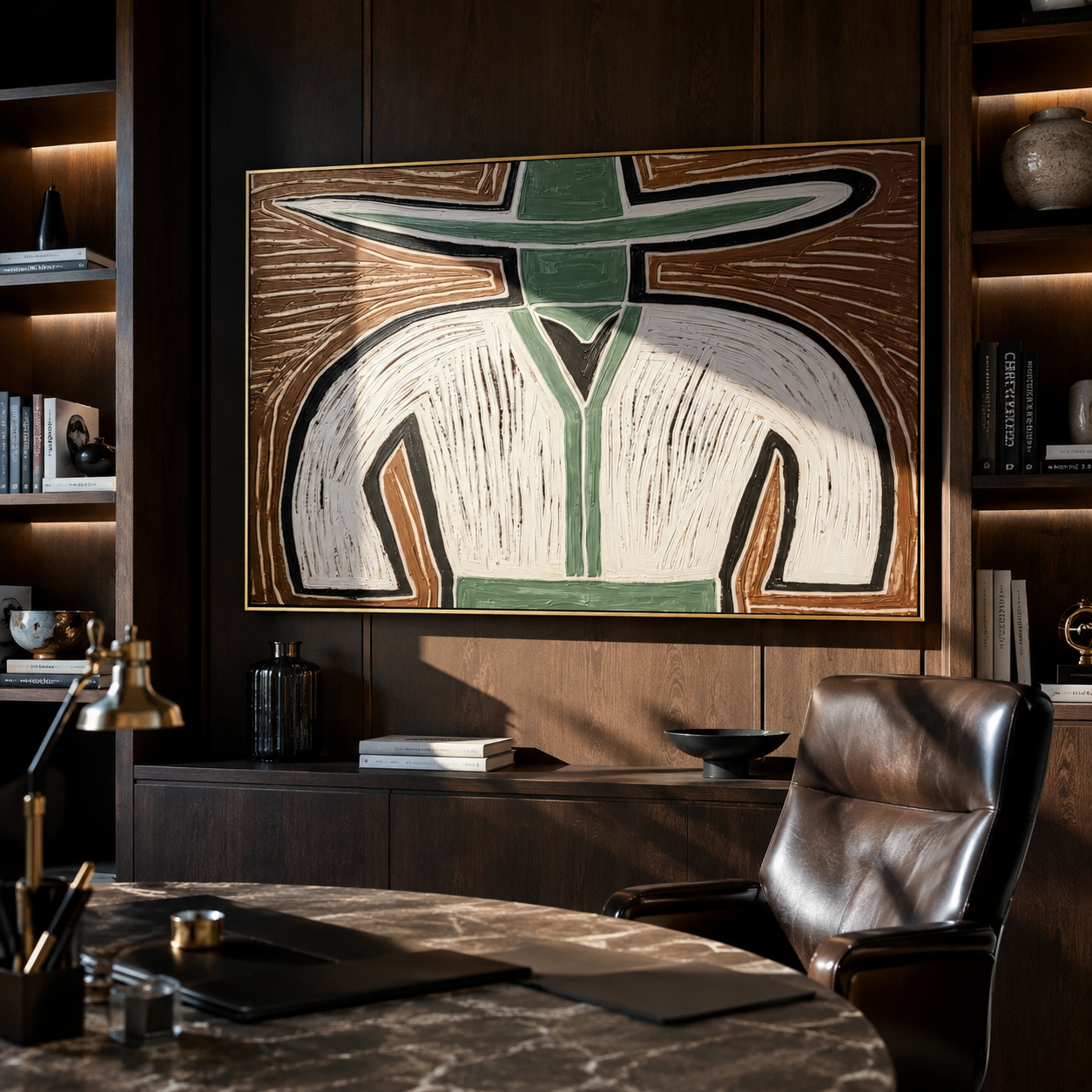 White Curves Divide Earth presented above a contemporary console