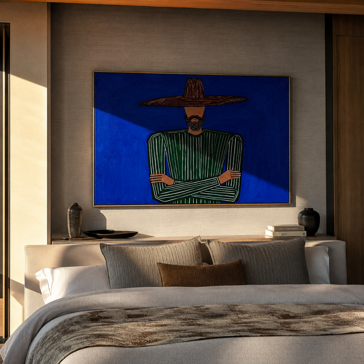 Green Silence Meets Cobalt presented above a contemporary console