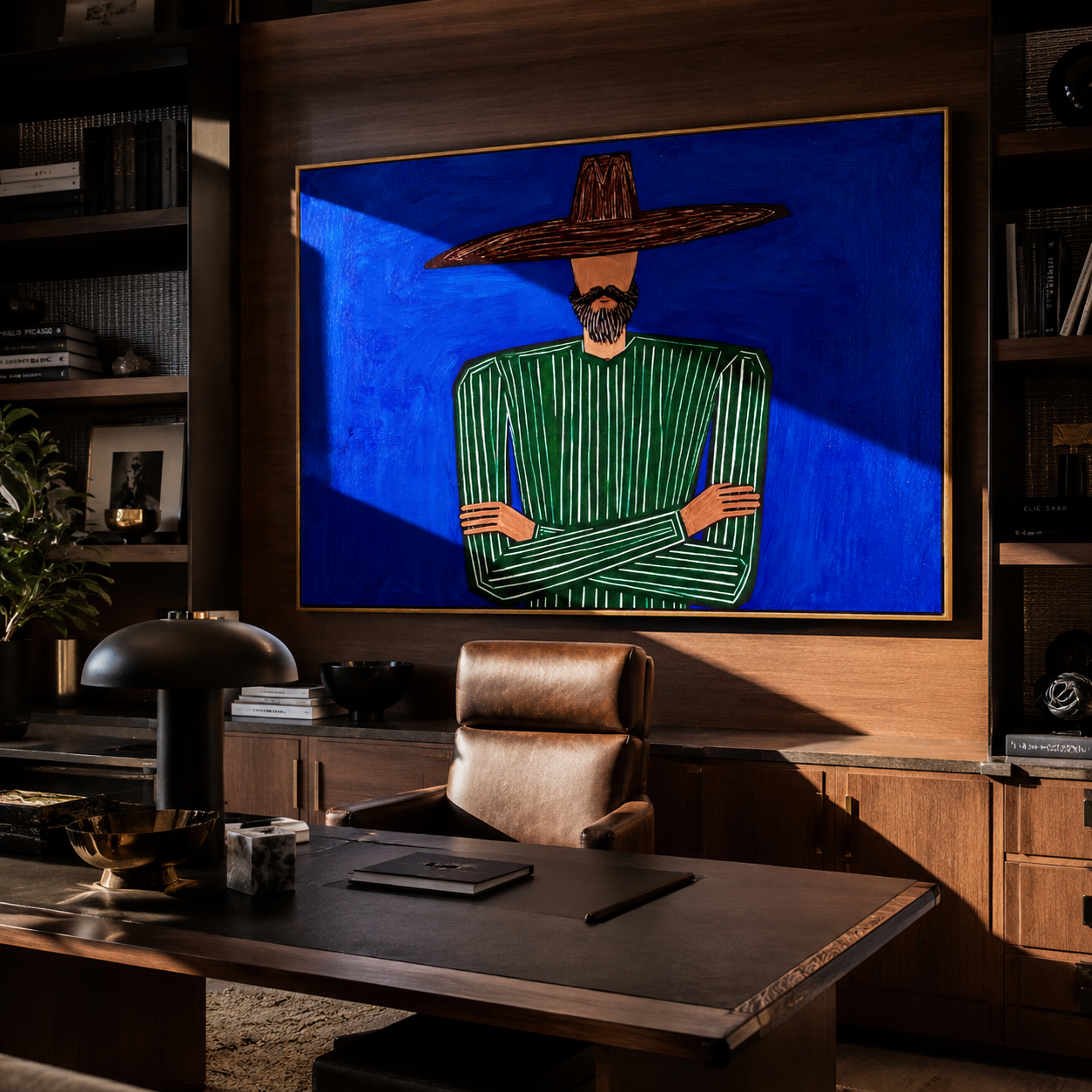 Green Silence Meets Cobalt displayed as a modern room focal point