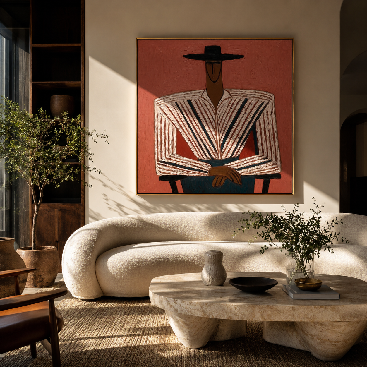 Rose Wall Frames Stripes styled in a layered residential interior