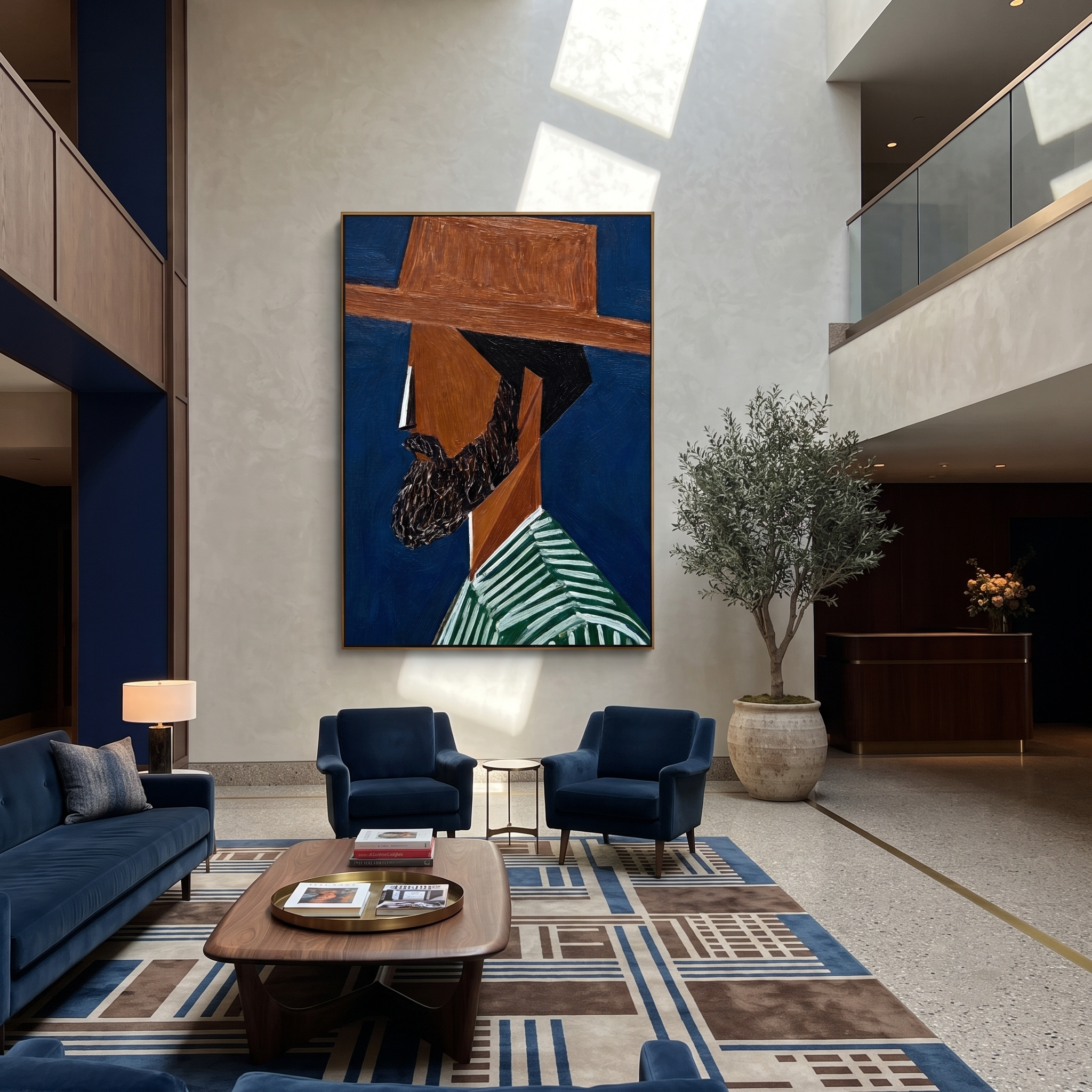 Blue Shadow Grows Beard presented above a contemporary console