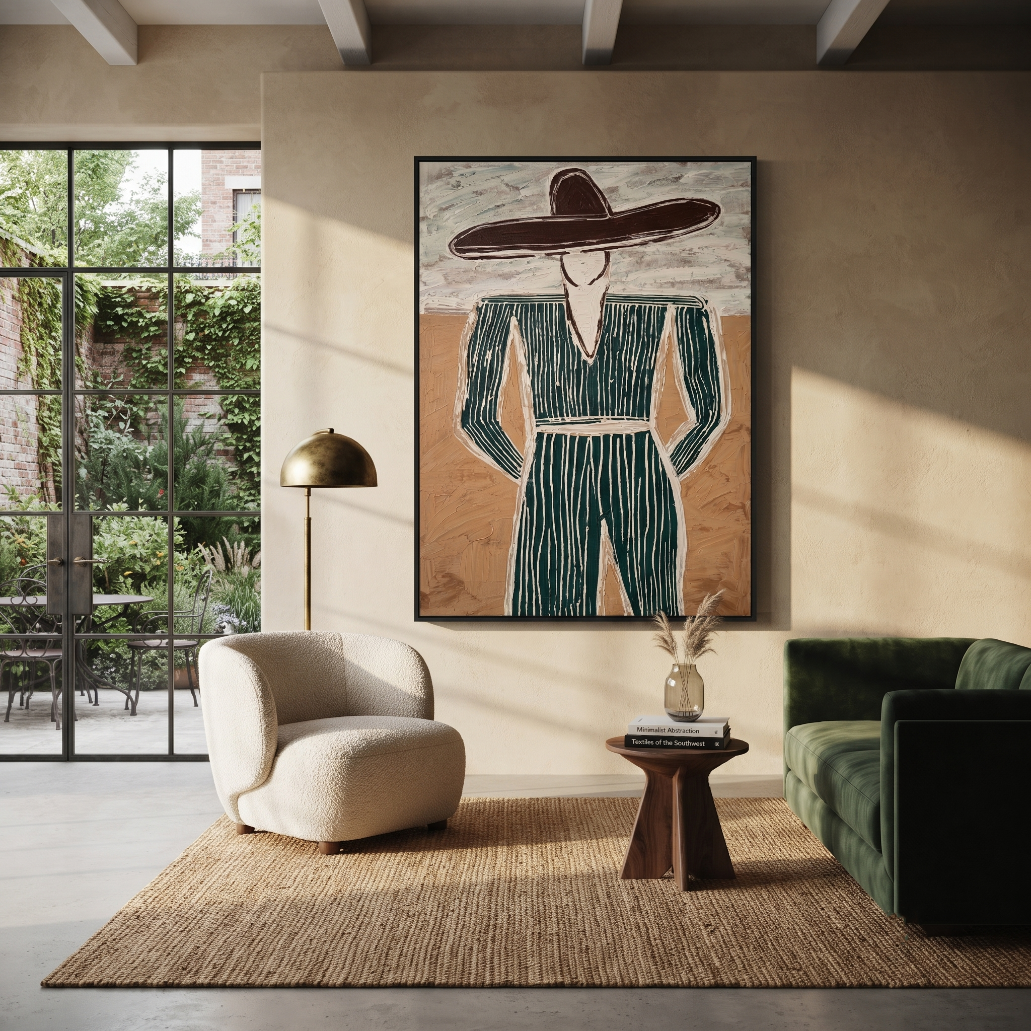 Green Pinstripes Face Sand displayed as a modern room focal point