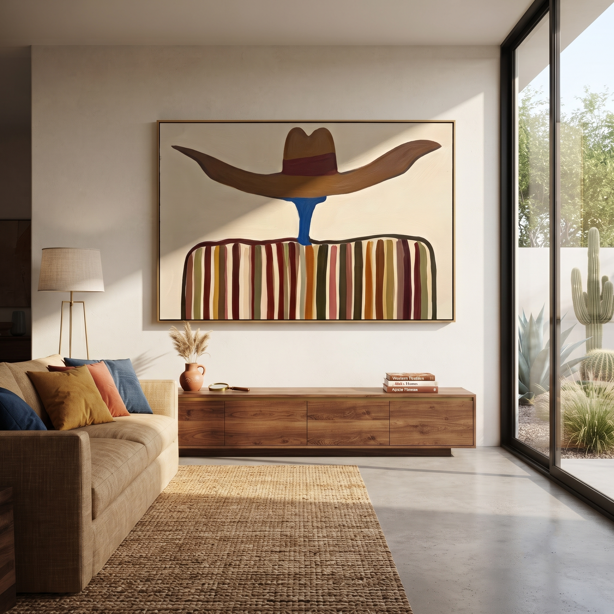 Brown Brim Floats Wide displayed in a warm contemporary interior