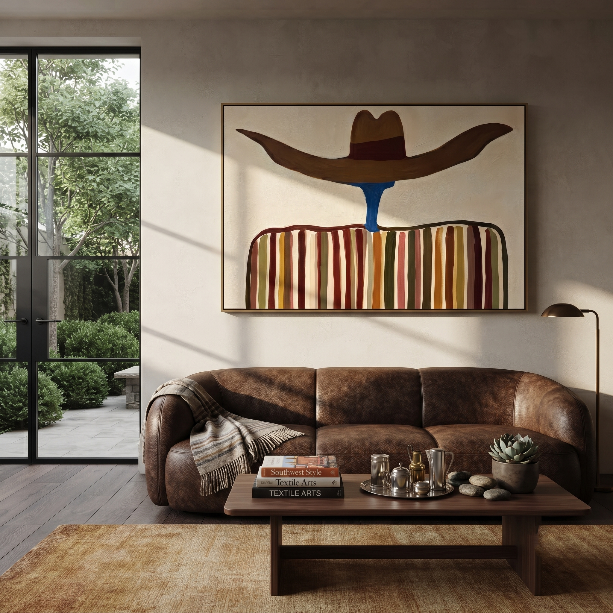Brown Brim Floats Wide styled with neutral modern furnishings