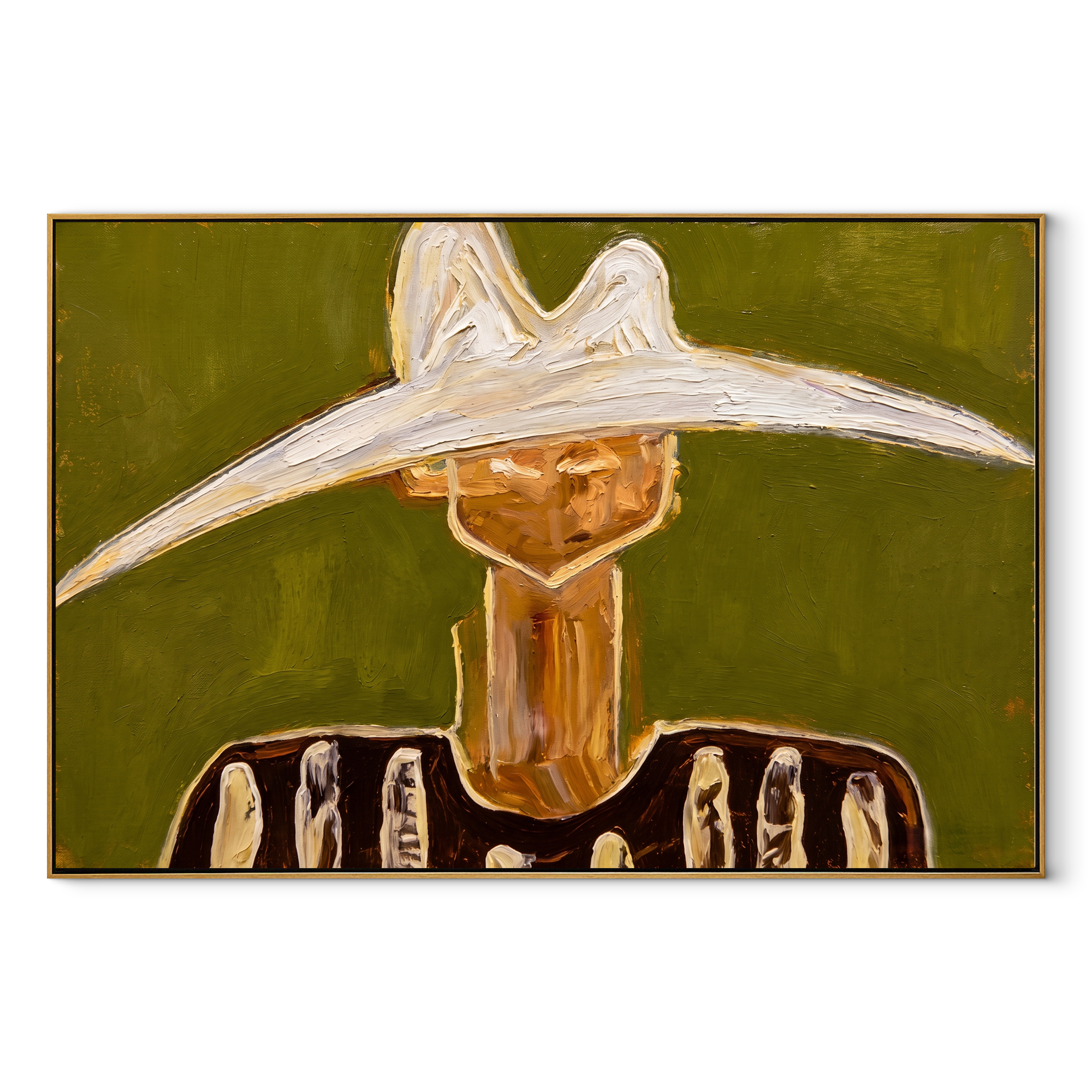 White Crown Meets Moss abstract figurative textured painting, horizontal canvas artwork