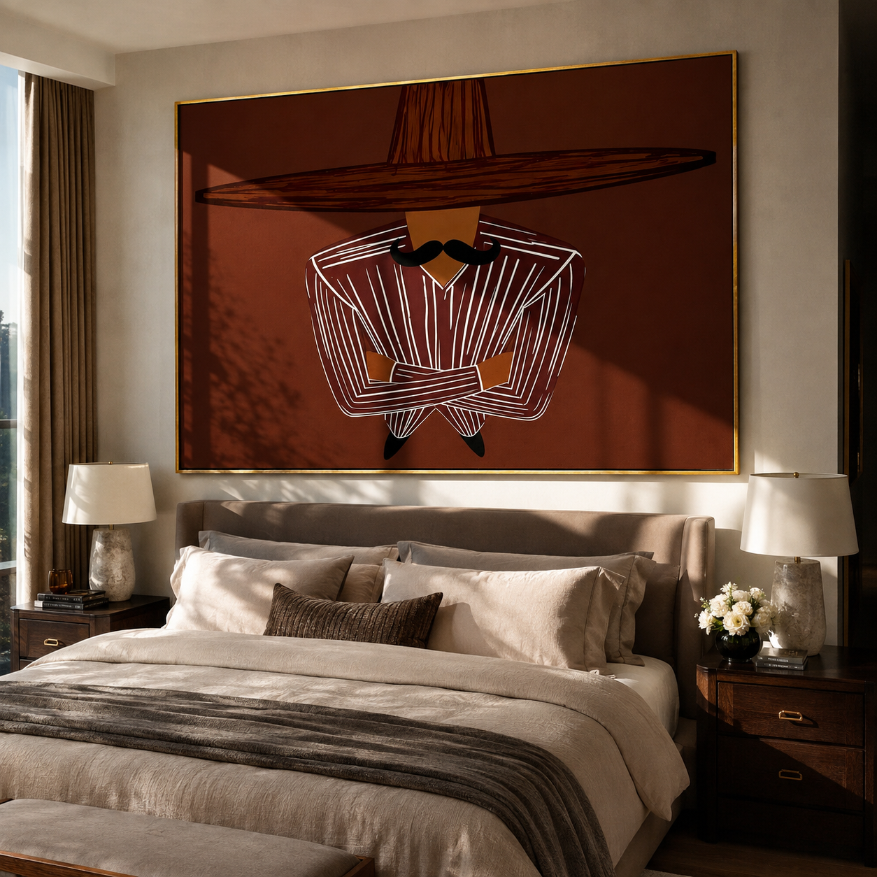 Brown Orbit Folds Quiet displayed in a warm contemporary interior