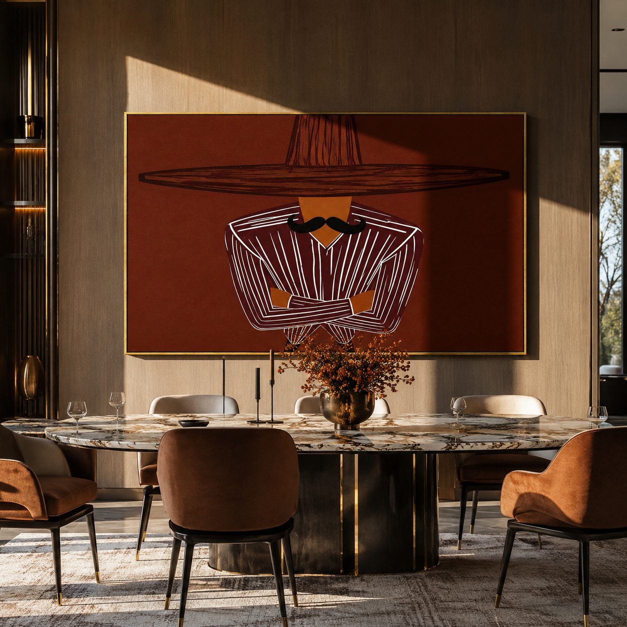 Brown Orbit Folds Quiet displayed as a modern room focal point