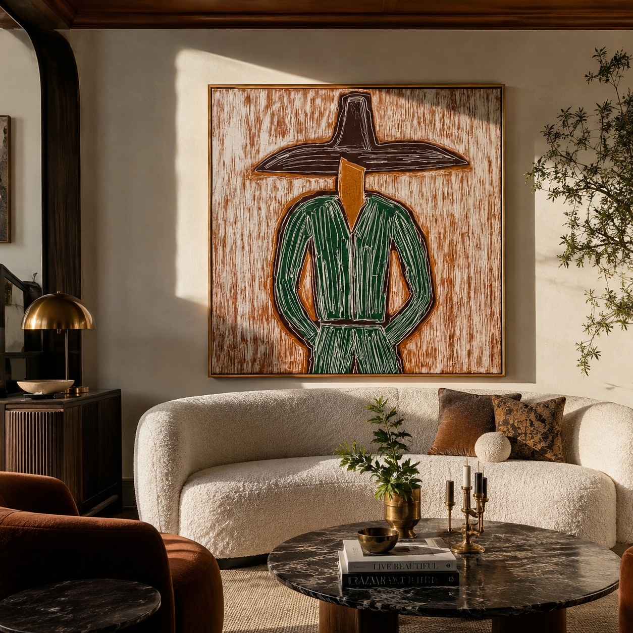 Green Lines Face Earth presented above a contemporary console