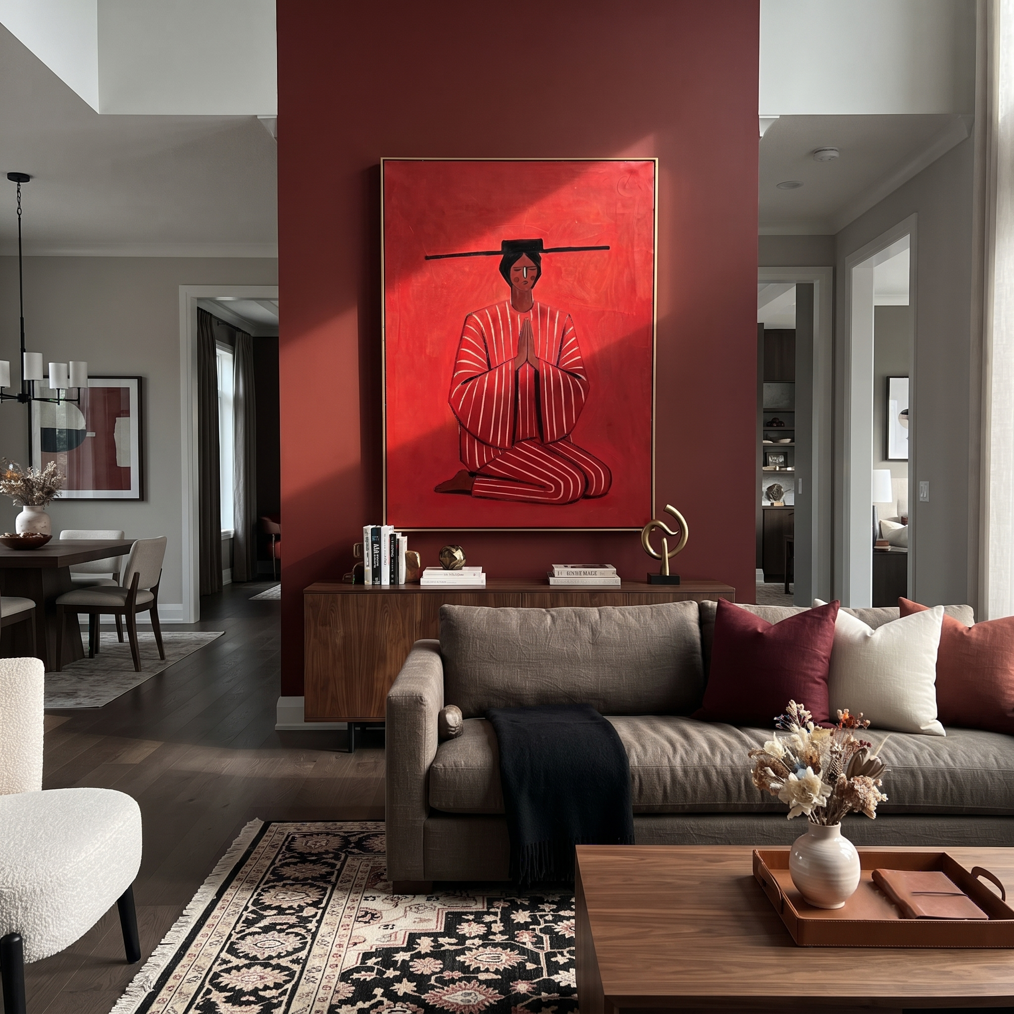 Red Silence Bows Down displayed as a modern room focal point