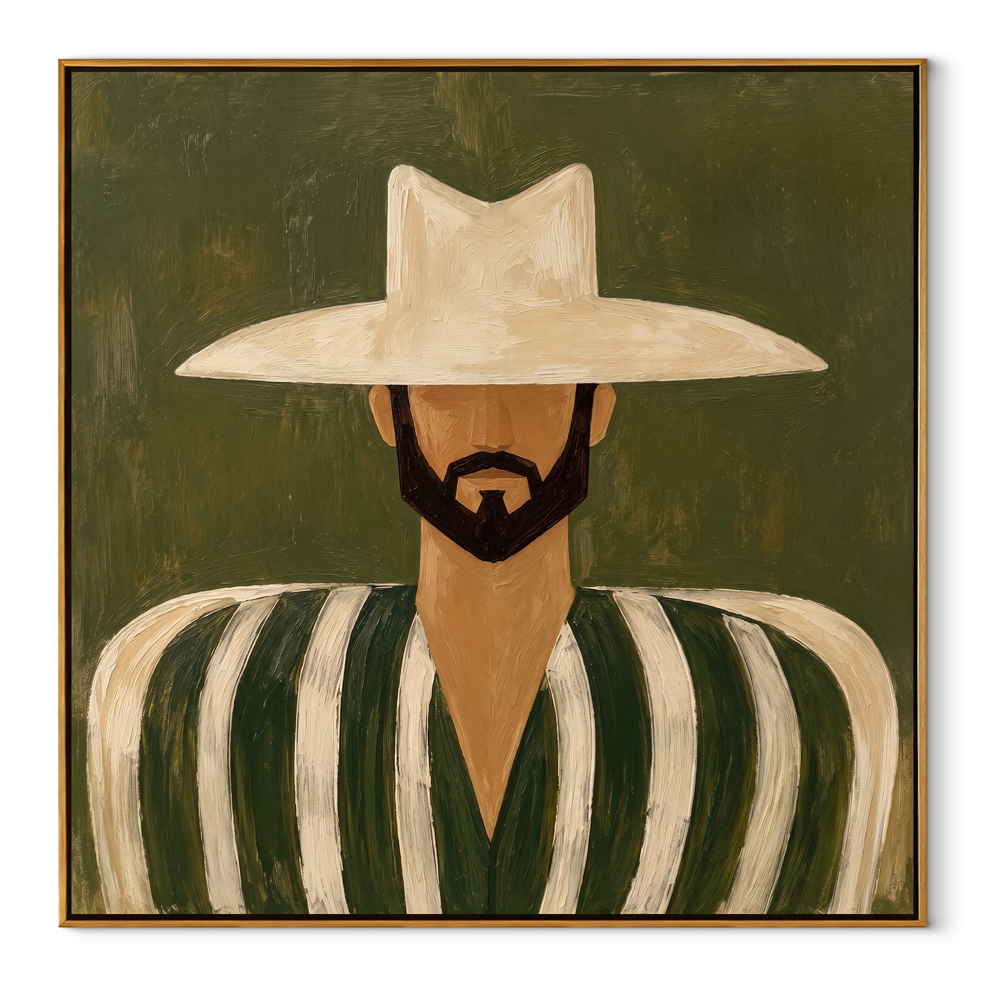 White Brim Guards Moss abstract figurative textured painting, square canvas artwork
