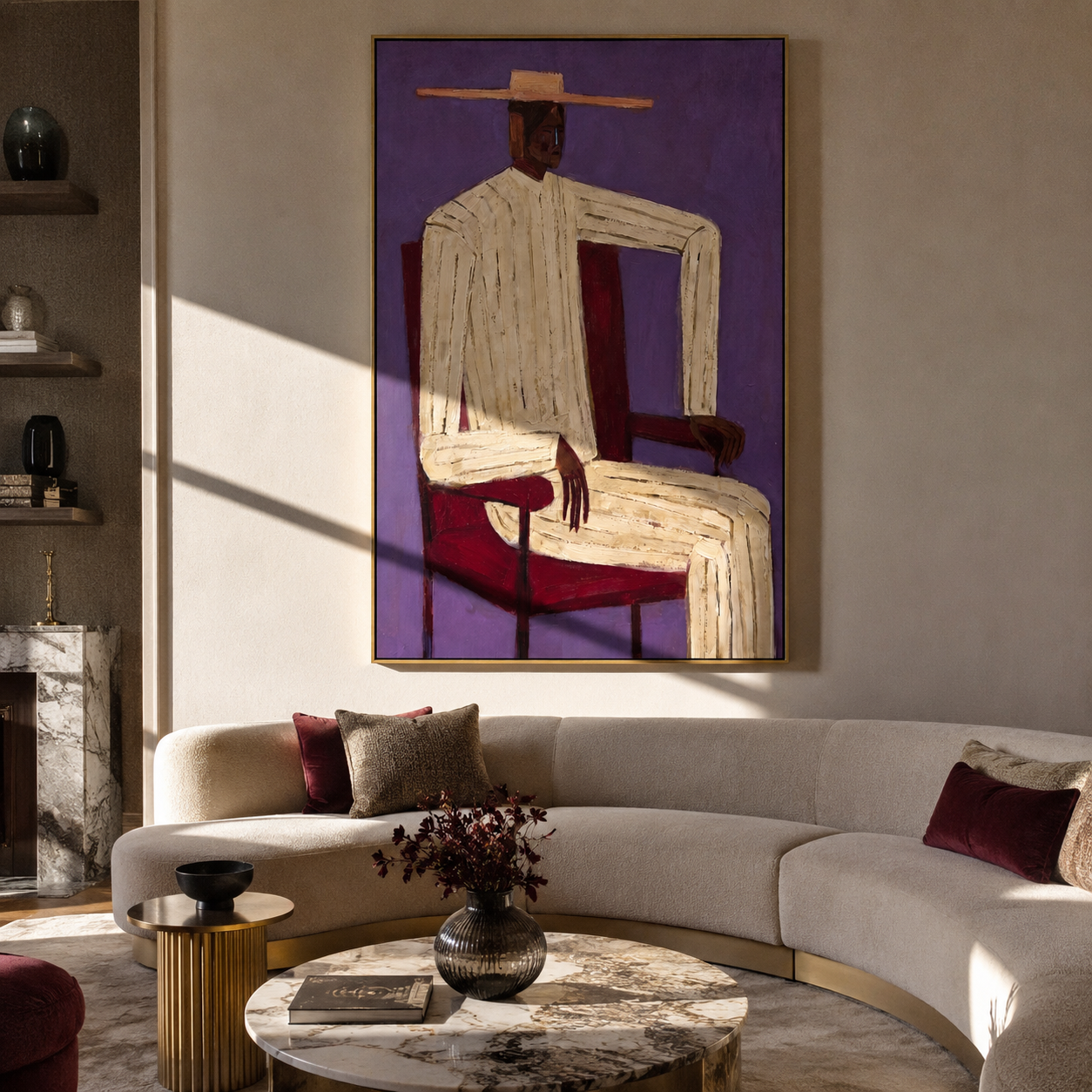 Cream Angles Sit Violet displayed in a warm contemporary interior
