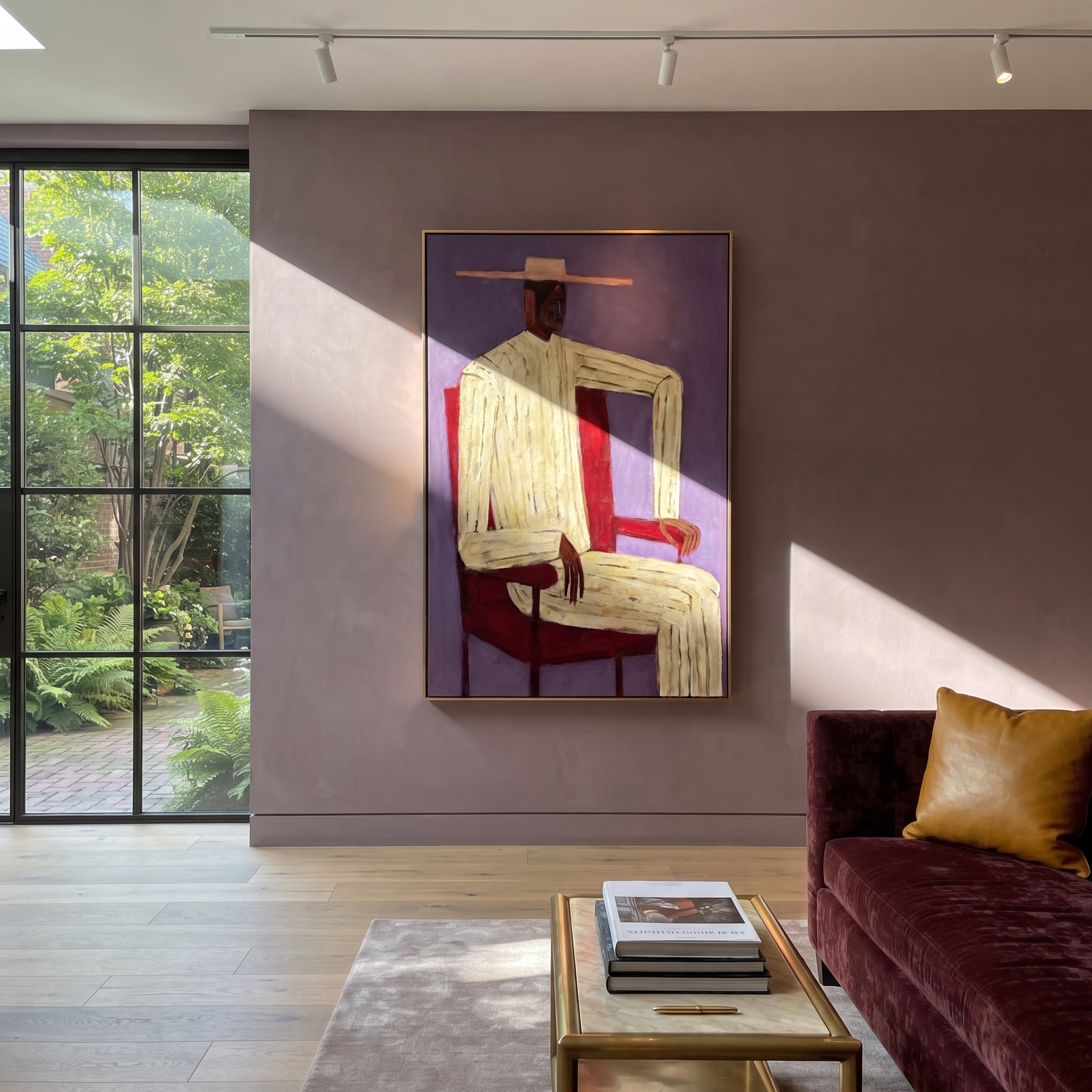 Cream Angles Sit Violet displayed as a modern room focal point
