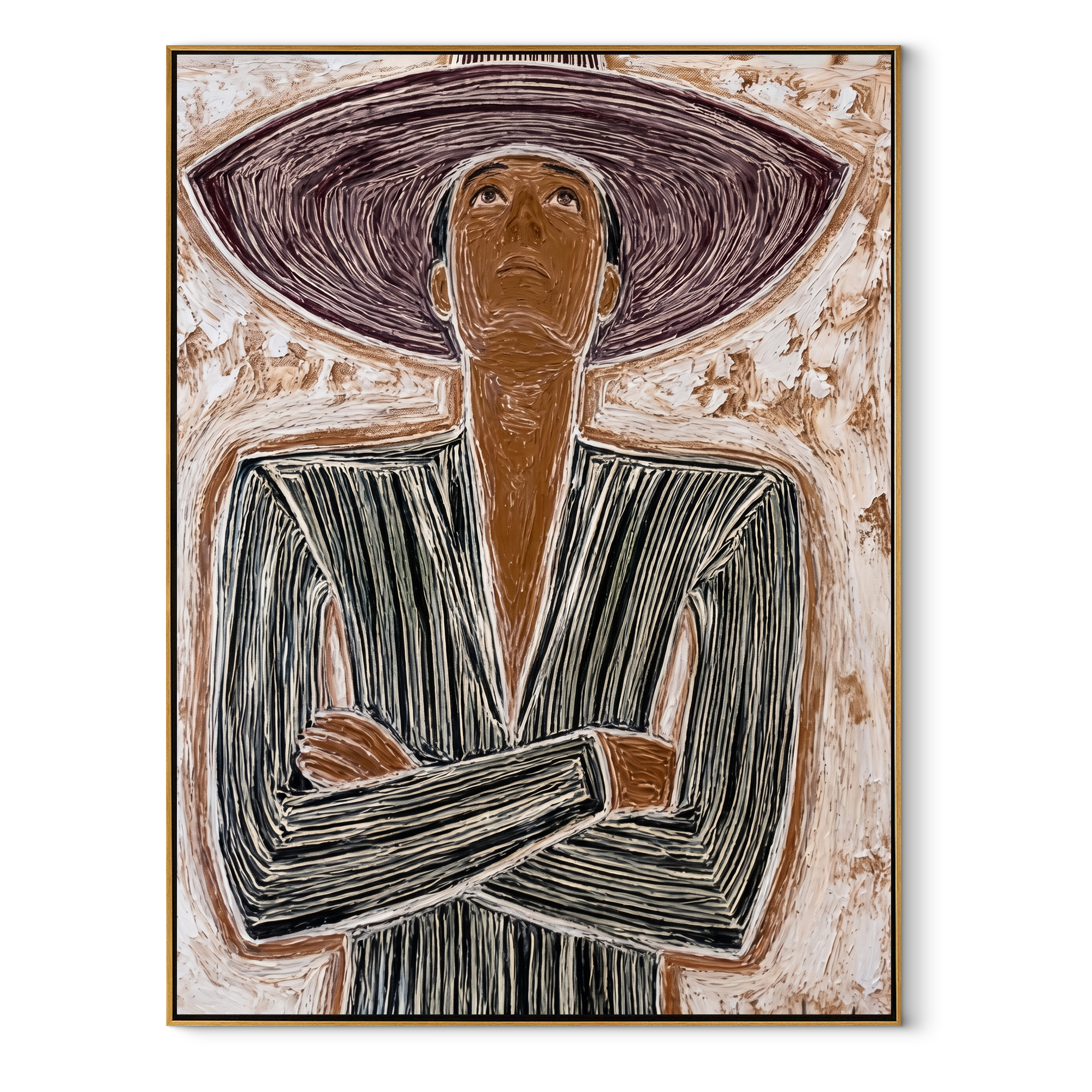 Wide Brim Frames Resolve abstract figurative textured painting, vertical canvas artwork