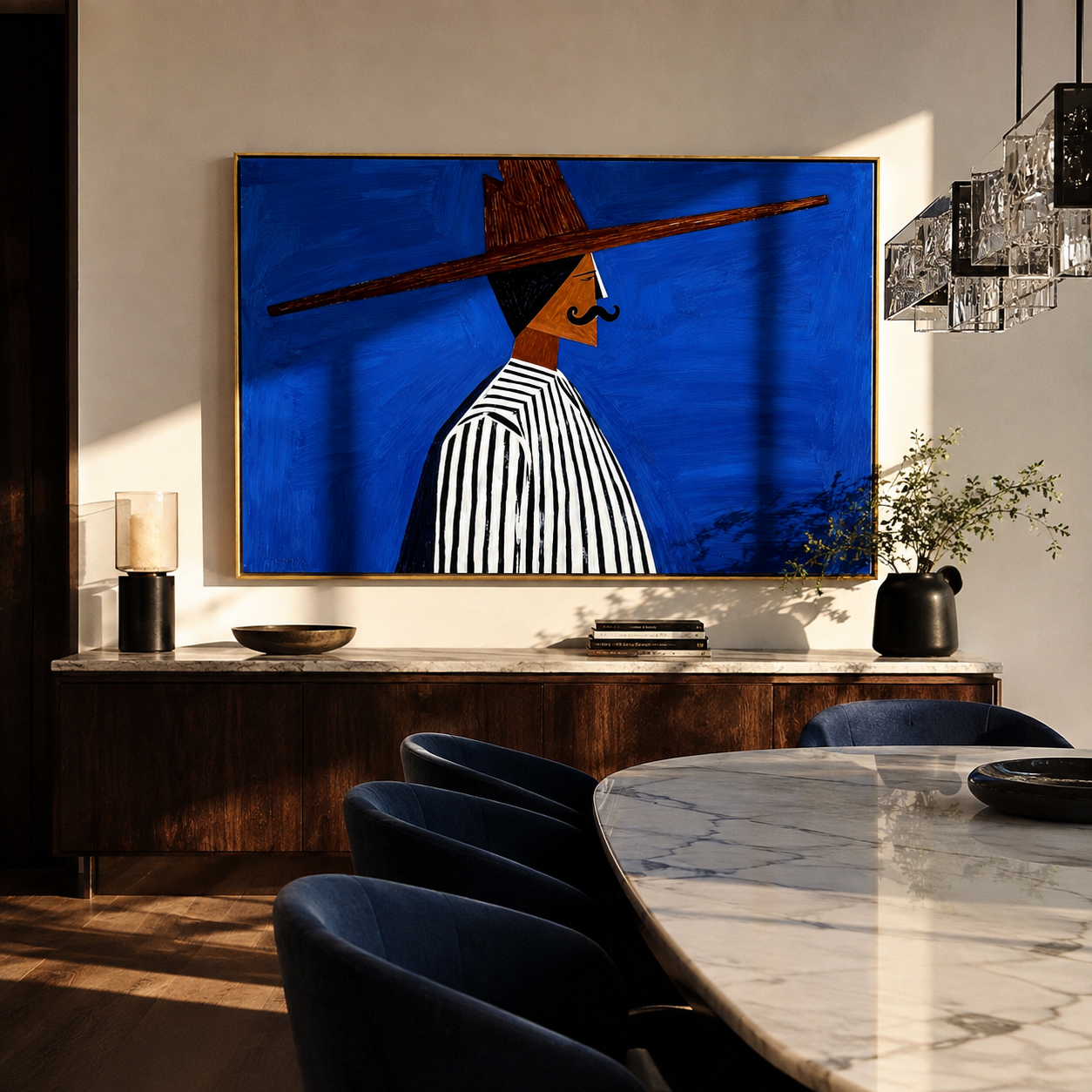 Cobalt Profile Crosses Night displayed as a modern room focal point