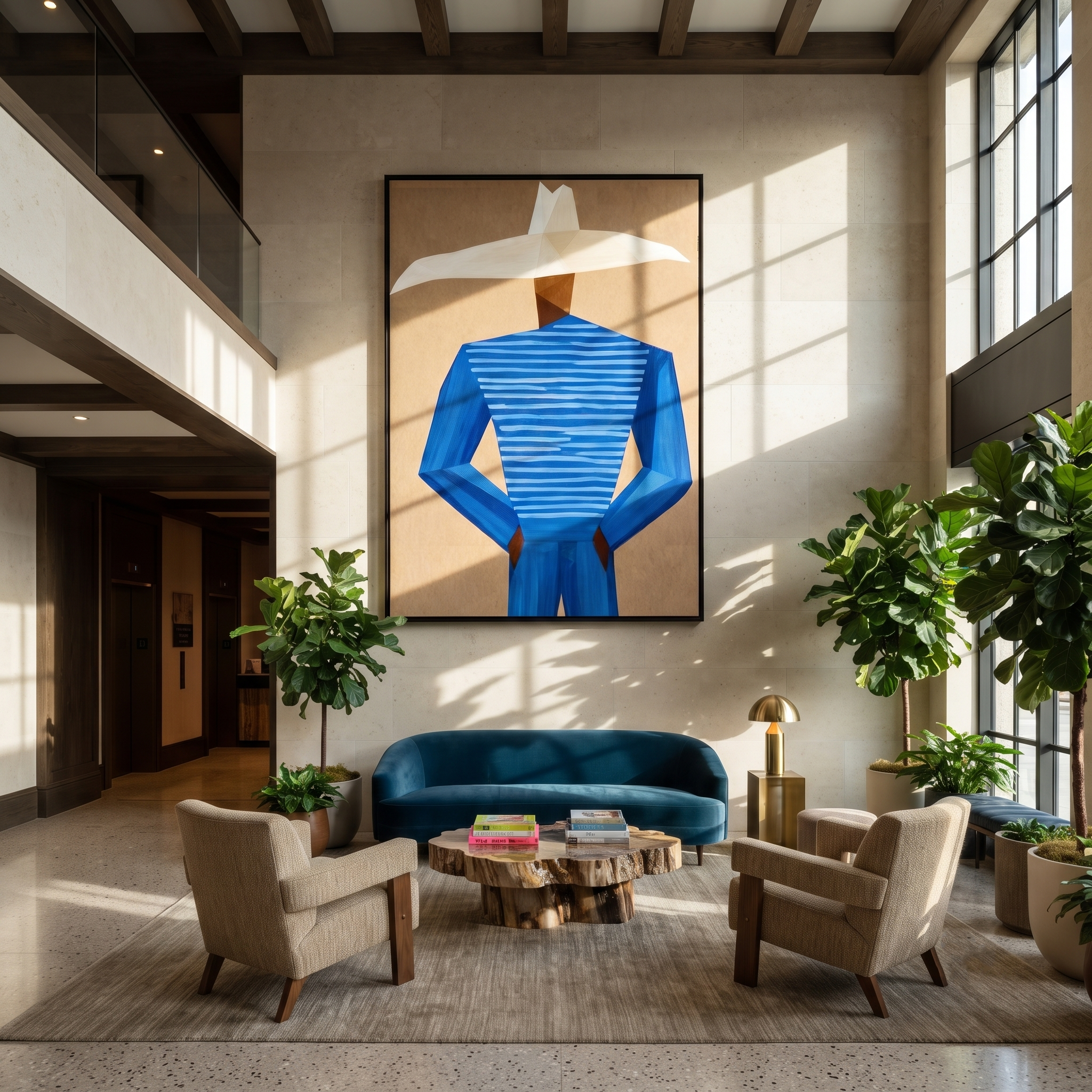 Blue Geometry Wears White displayed as a modern room focal point