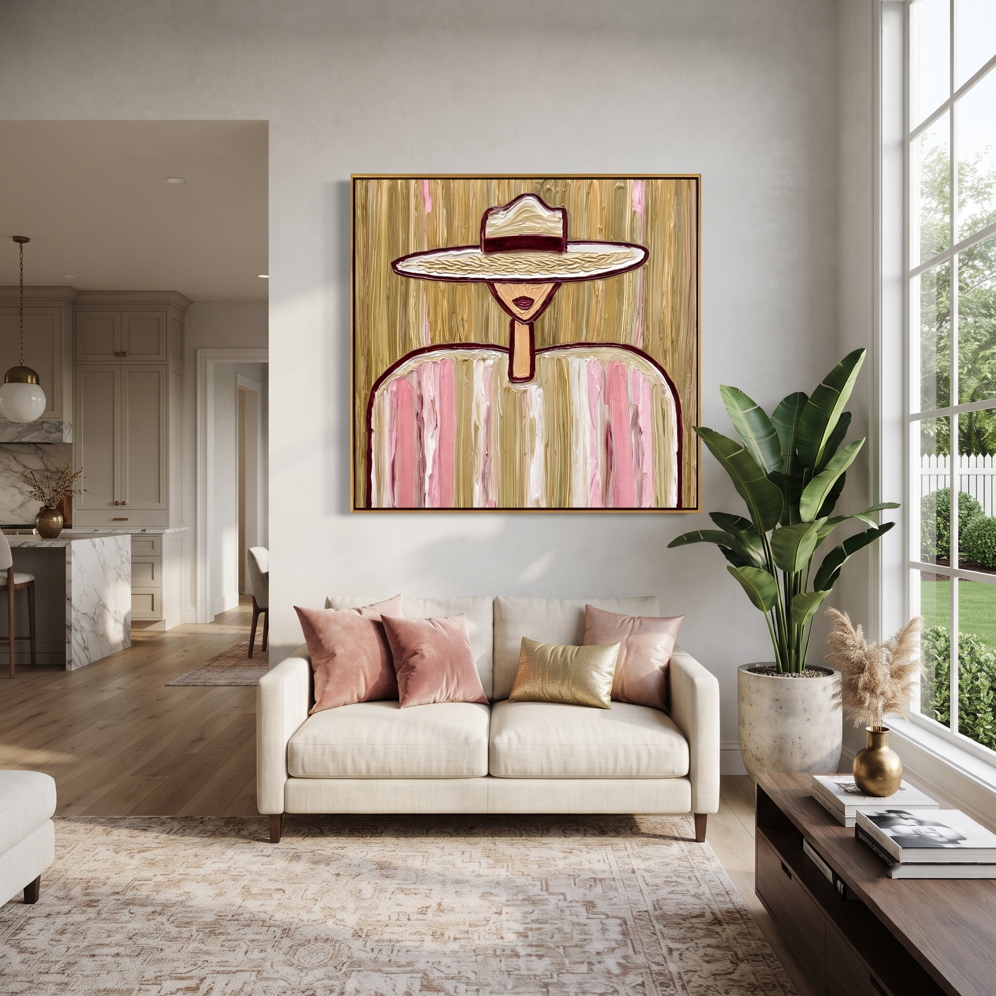 Pink Lines Hold Gold styled with neutral modern furnishings