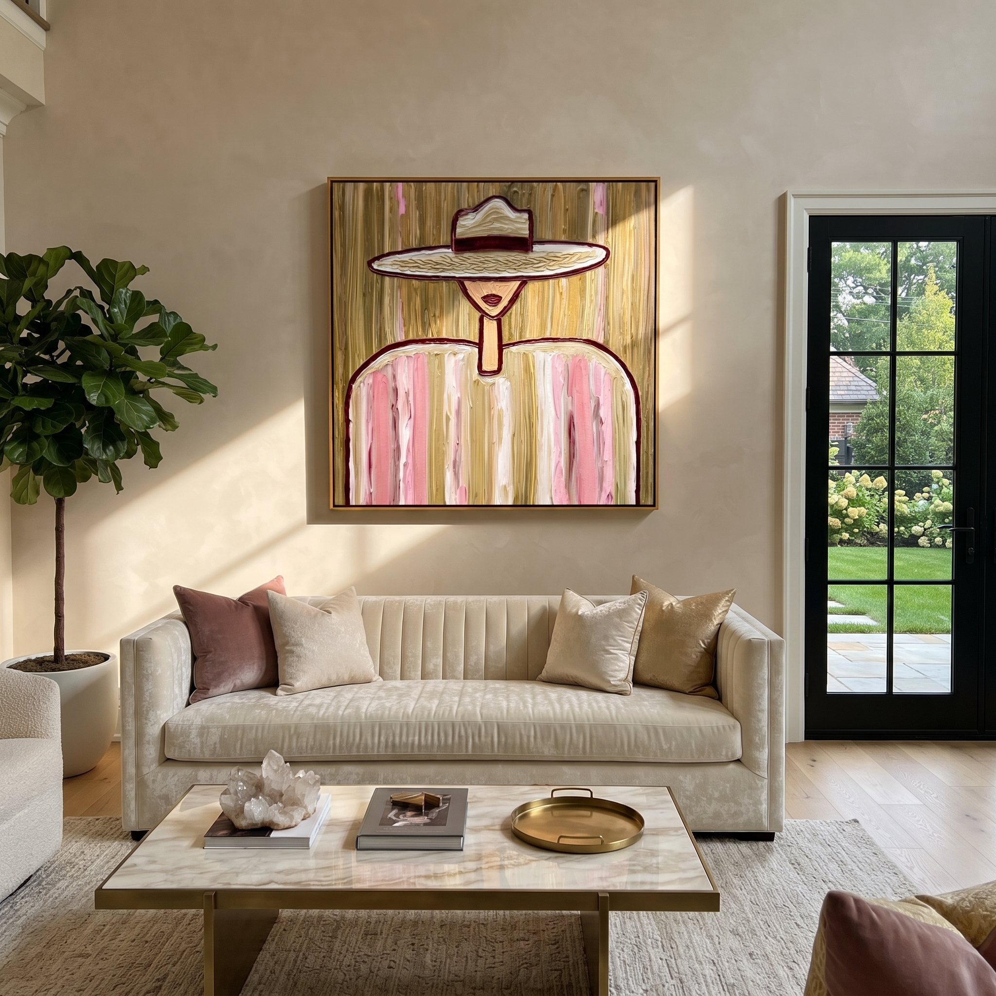 Pink Lines Hold Gold displayed as a modern room focal point