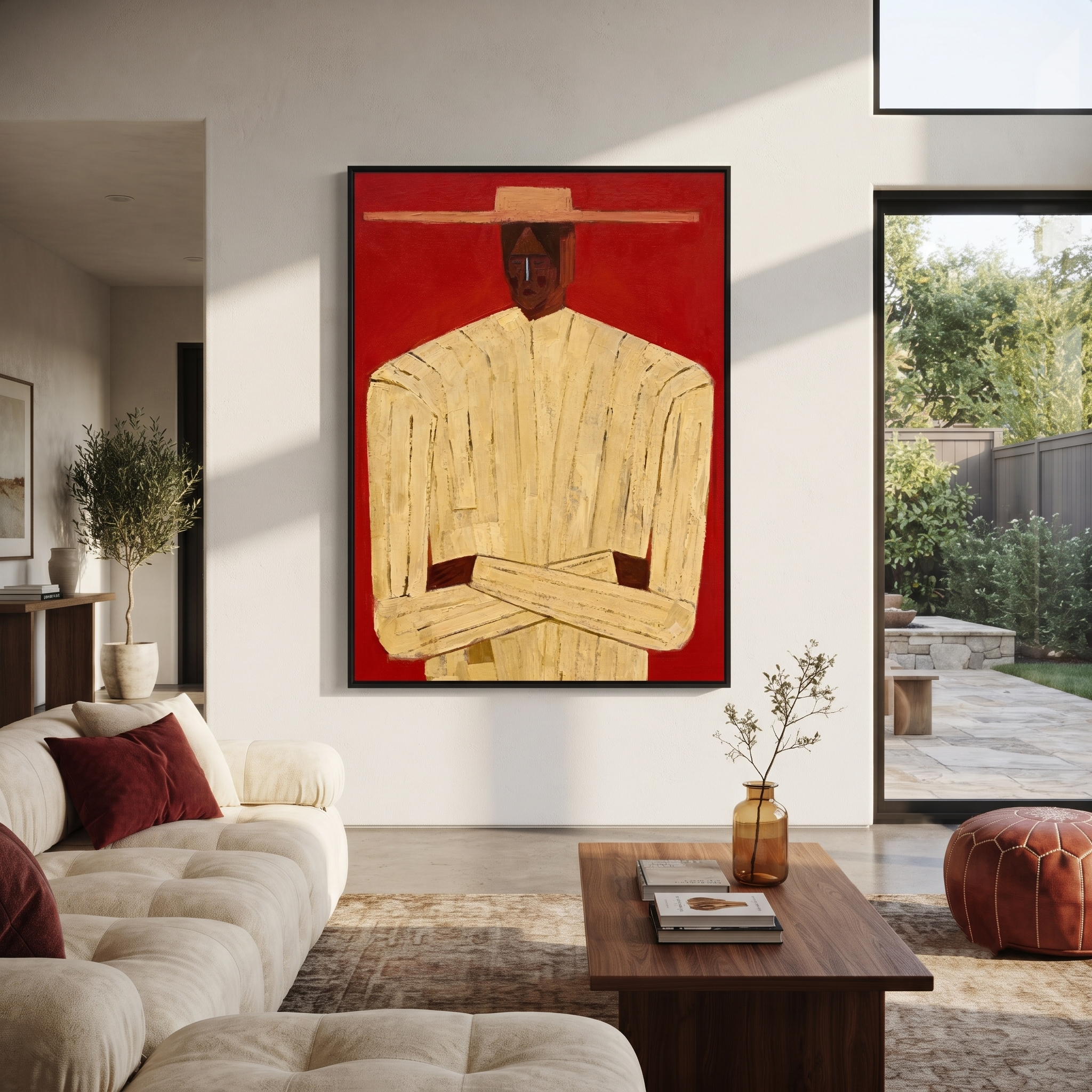 Cream Figure Meets Red displayed in a warm contemporary interior