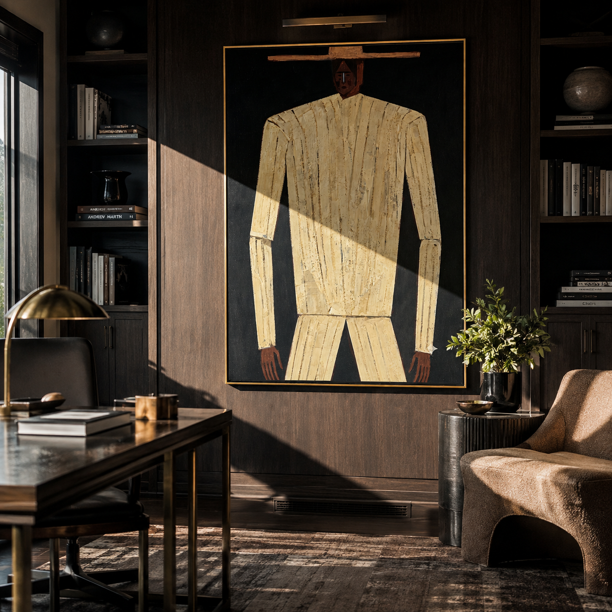 Cream Figure Emerges Night styled with neutral modern furnishings