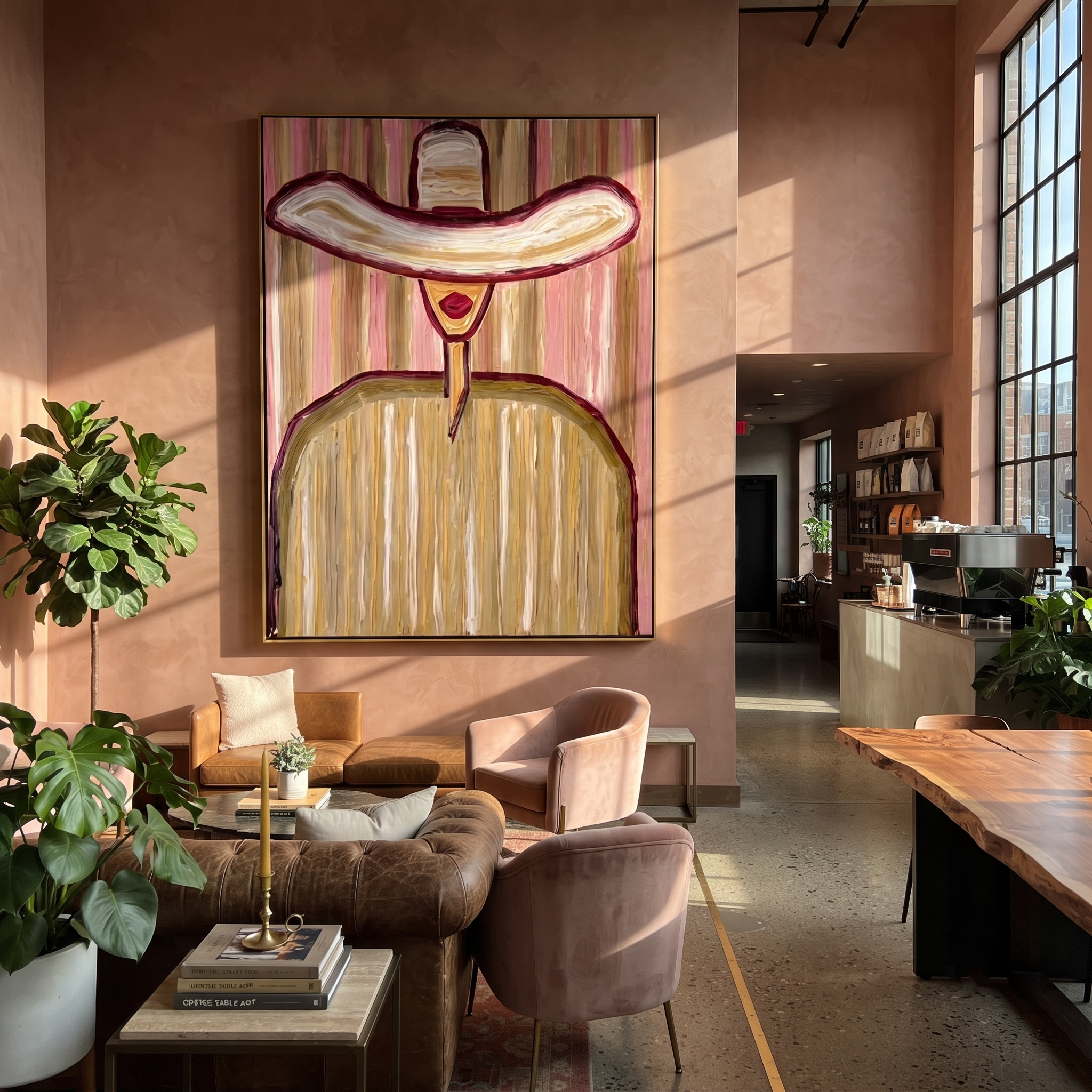 Pink Rings Shelter Gold displayed as a modern room focal point