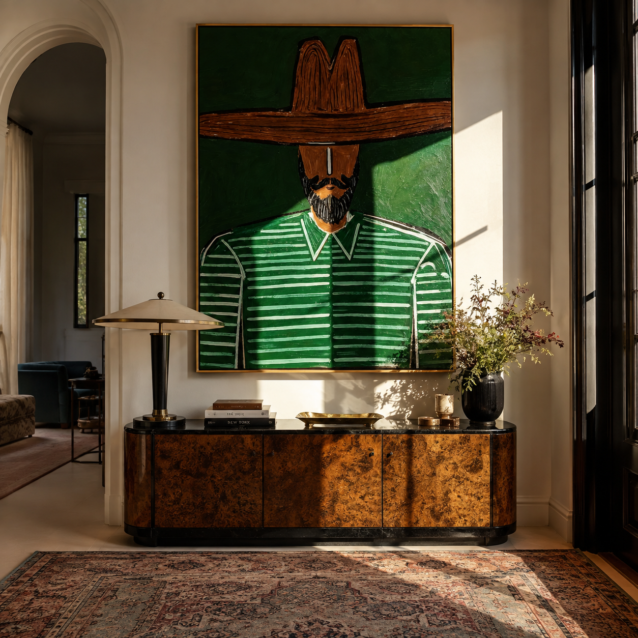Green Stripes Hold Ground styled with neutral modern furnishings