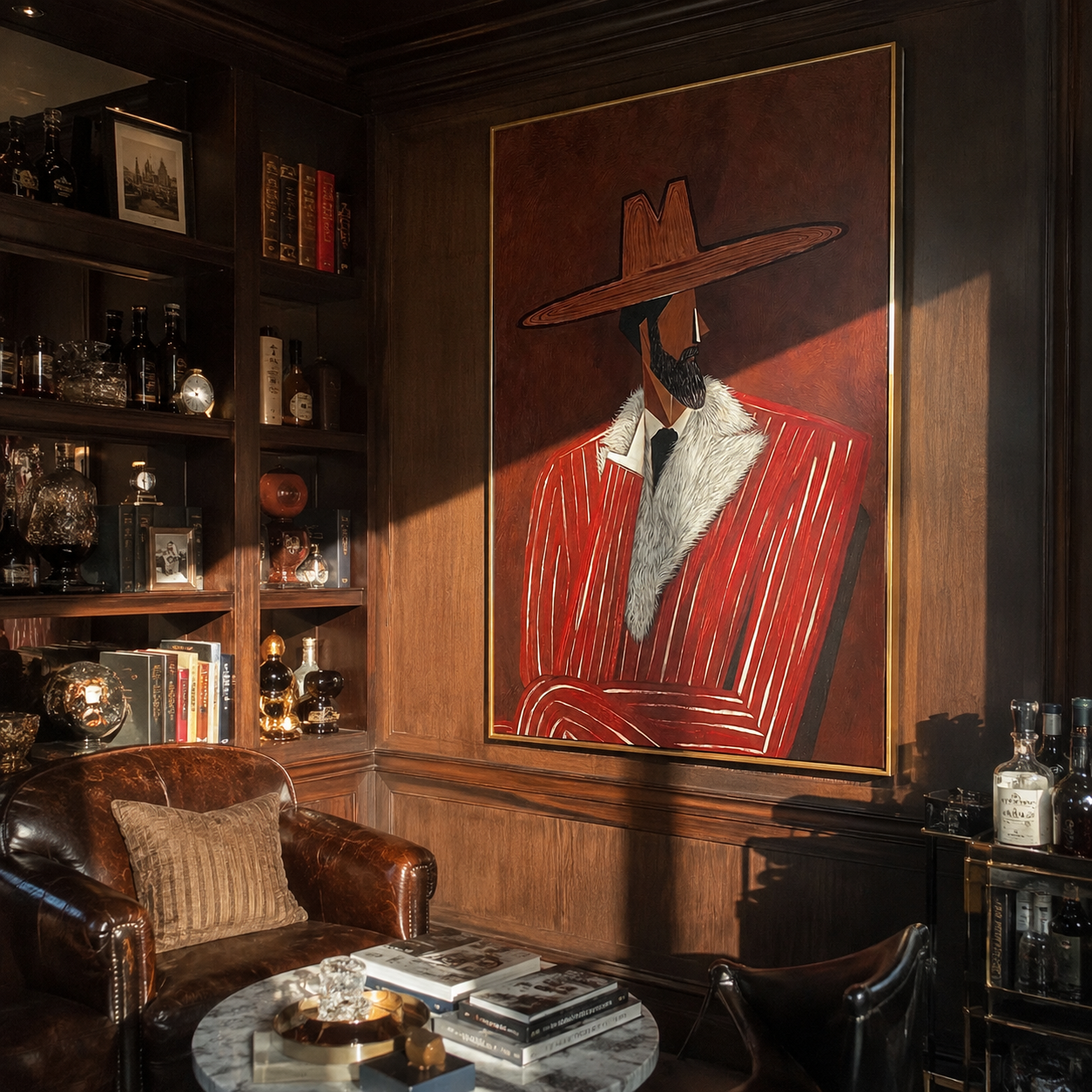 Fur Collar Meets Crimson styled with neutral modern furnishings