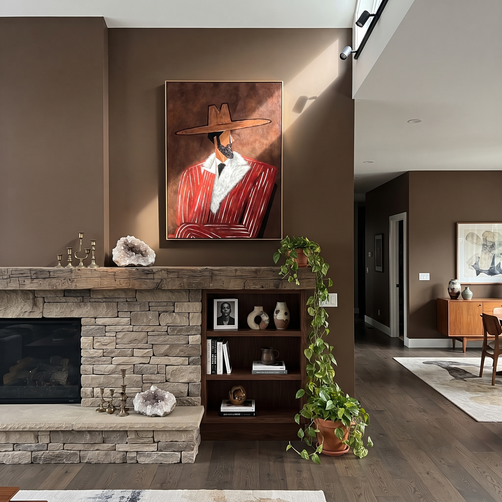 Fur Collar Meets Crimson displayed as a modern room focal point