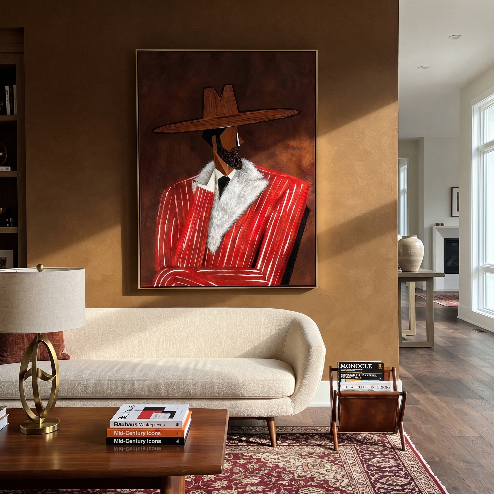 Fur Collar Meets Crimson styled in a layered residential interior